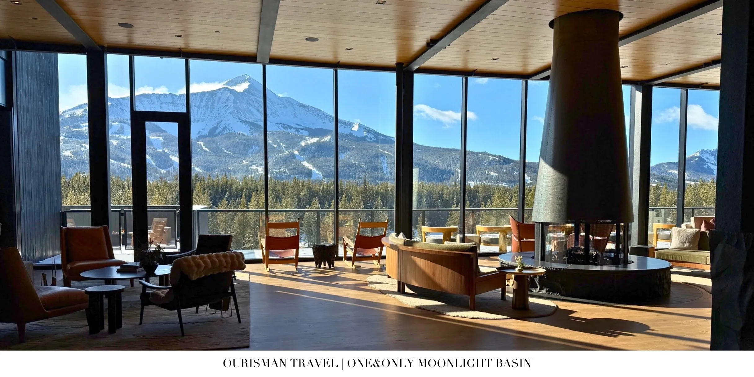 Rustic-modern dining room with mountain views at One&Only Moonlight Basin