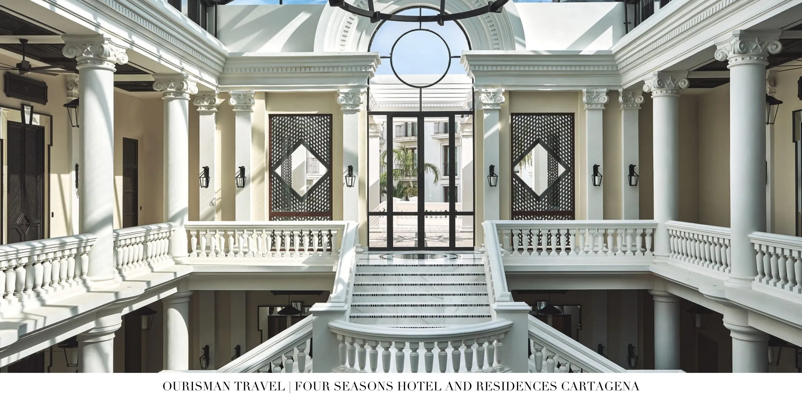 Lobby and arrival area with tropical modern design at Four Seasons Cartagena
