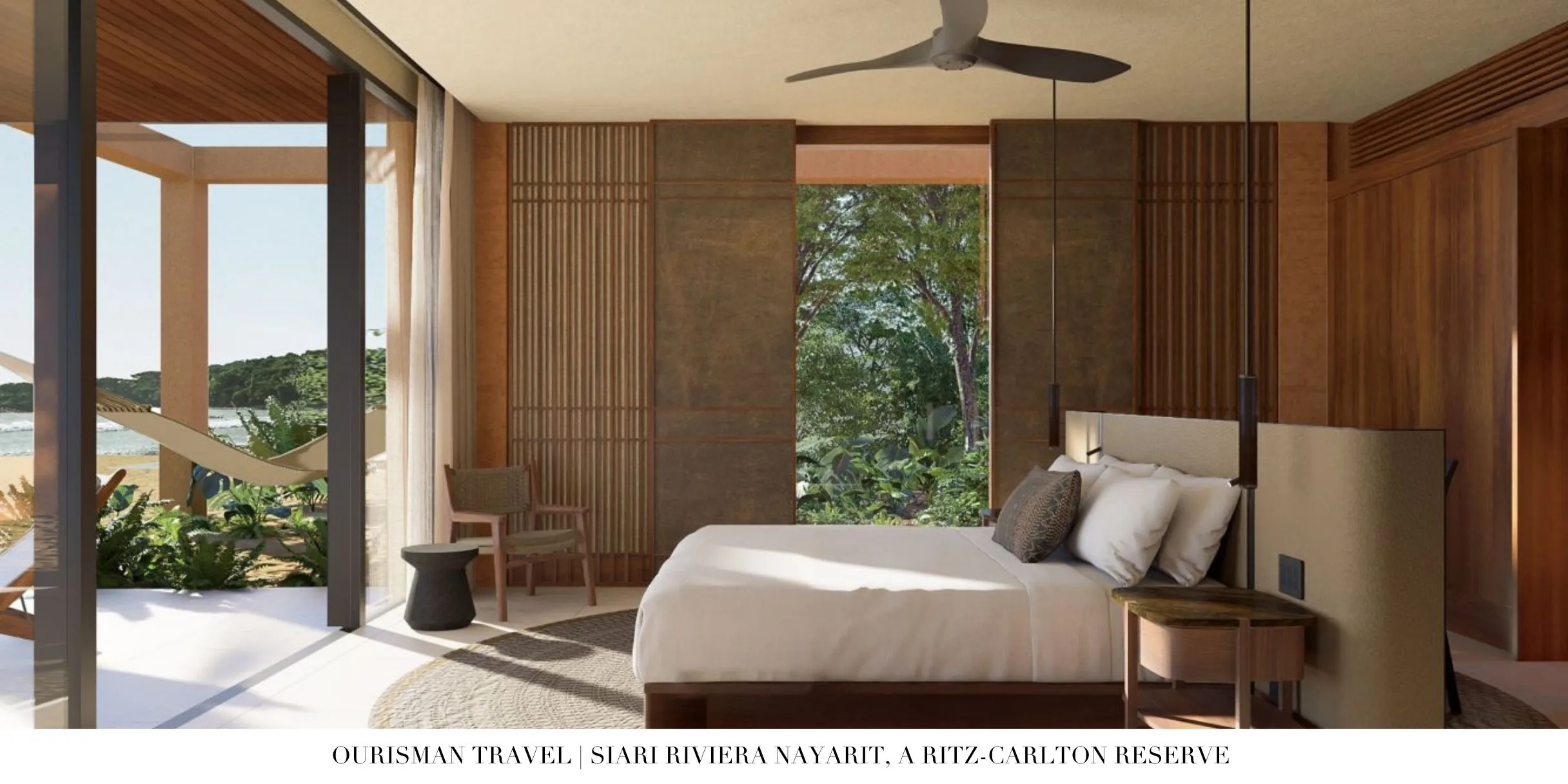 Primary bedroom with floor-to-ceiling ocean views at Sīari Riviera Nayarit