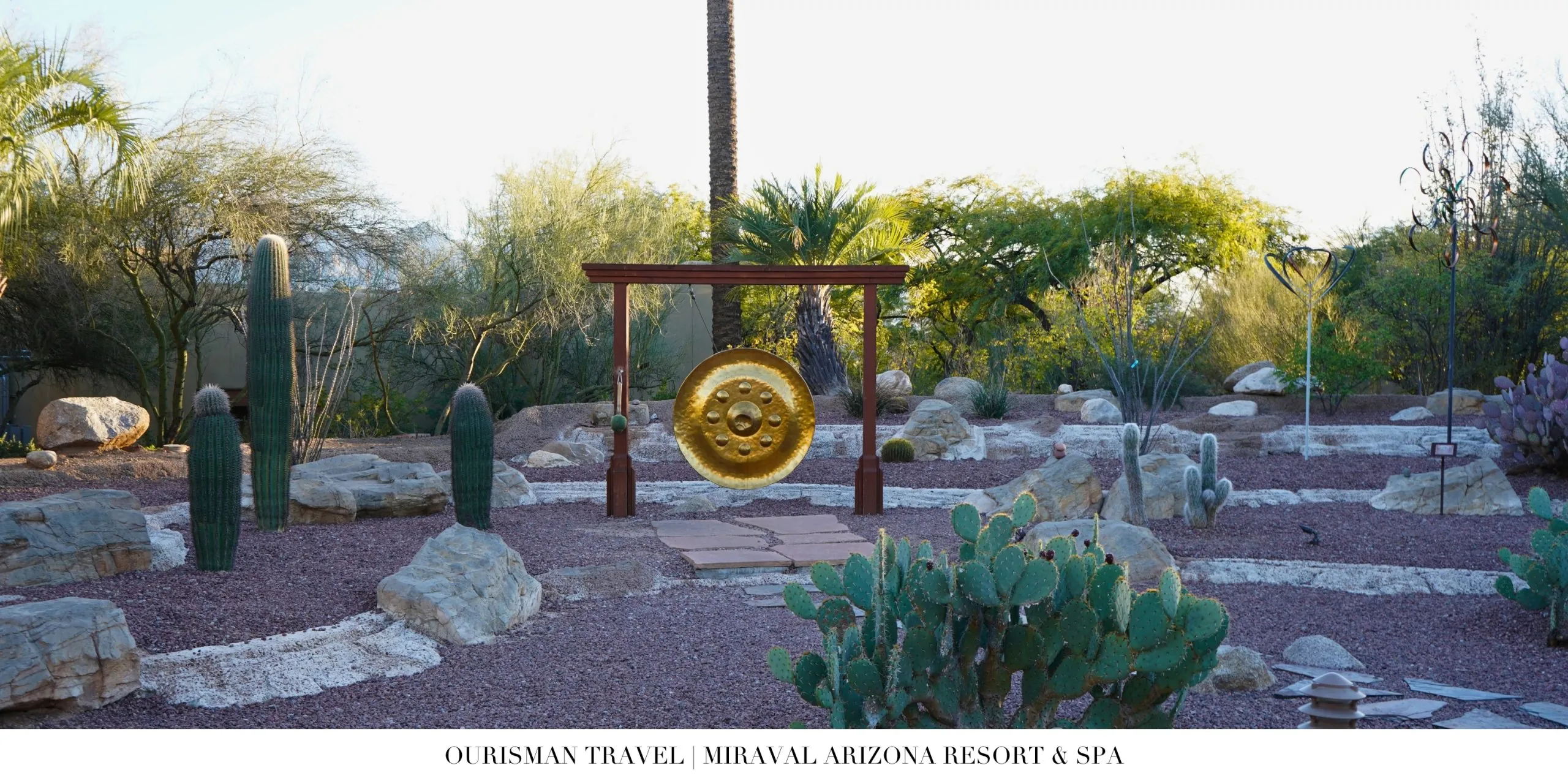 Outdoor gong meditation area at Miraval Arizona Resort with desert landscaping