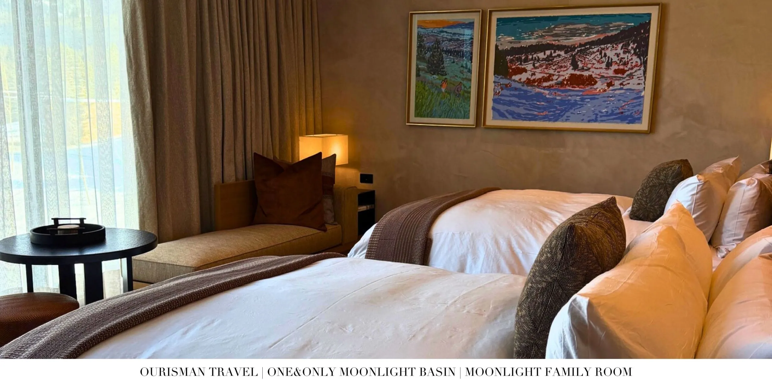 Family room accommodation at One&Only Moonlight Basin featuring spacious layout, multiple beds, and warm alpine-inspired interiors in Big Sky, Montana.