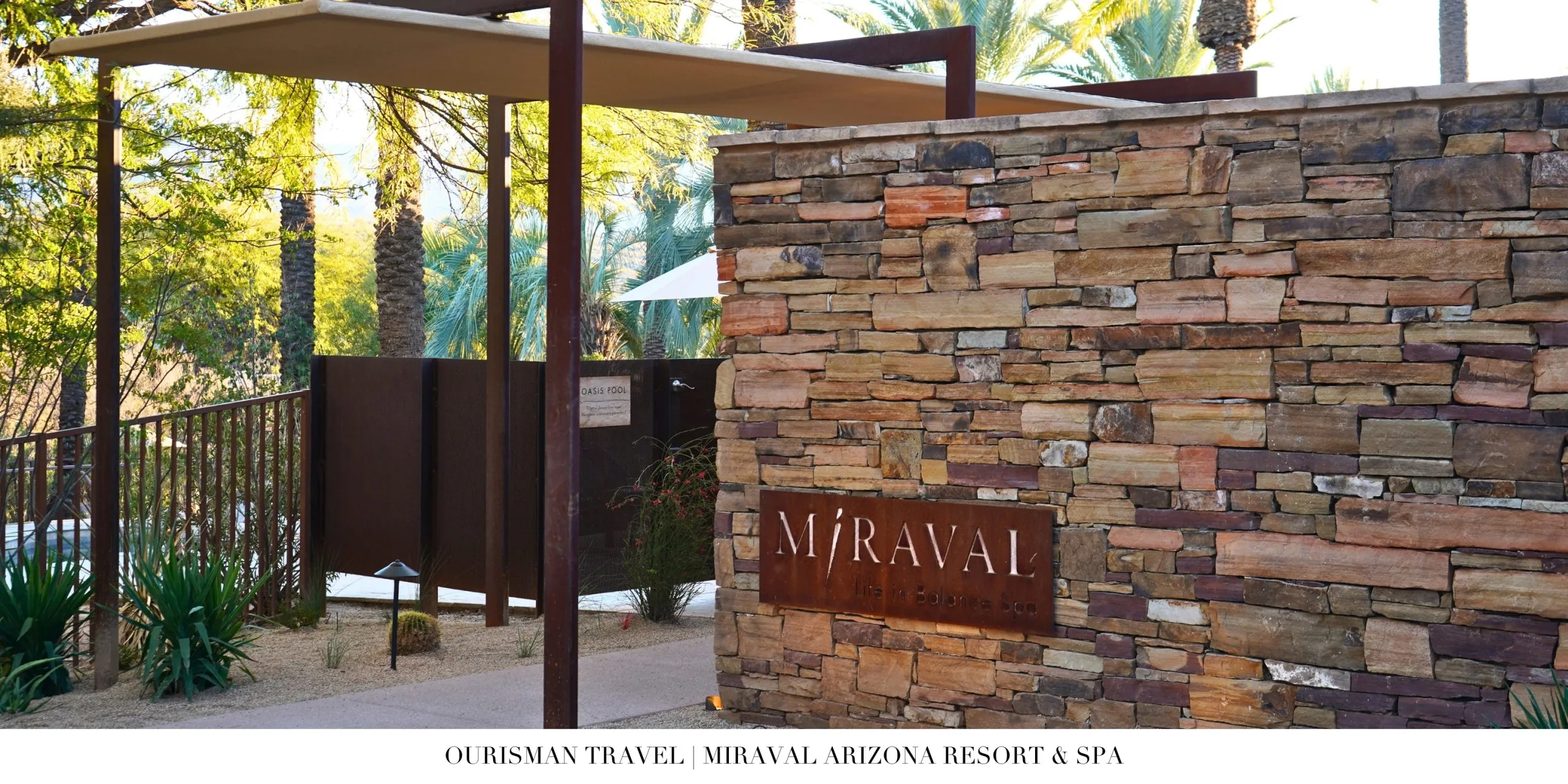 Miraval Arizona stone entrance sign at the wellness resort