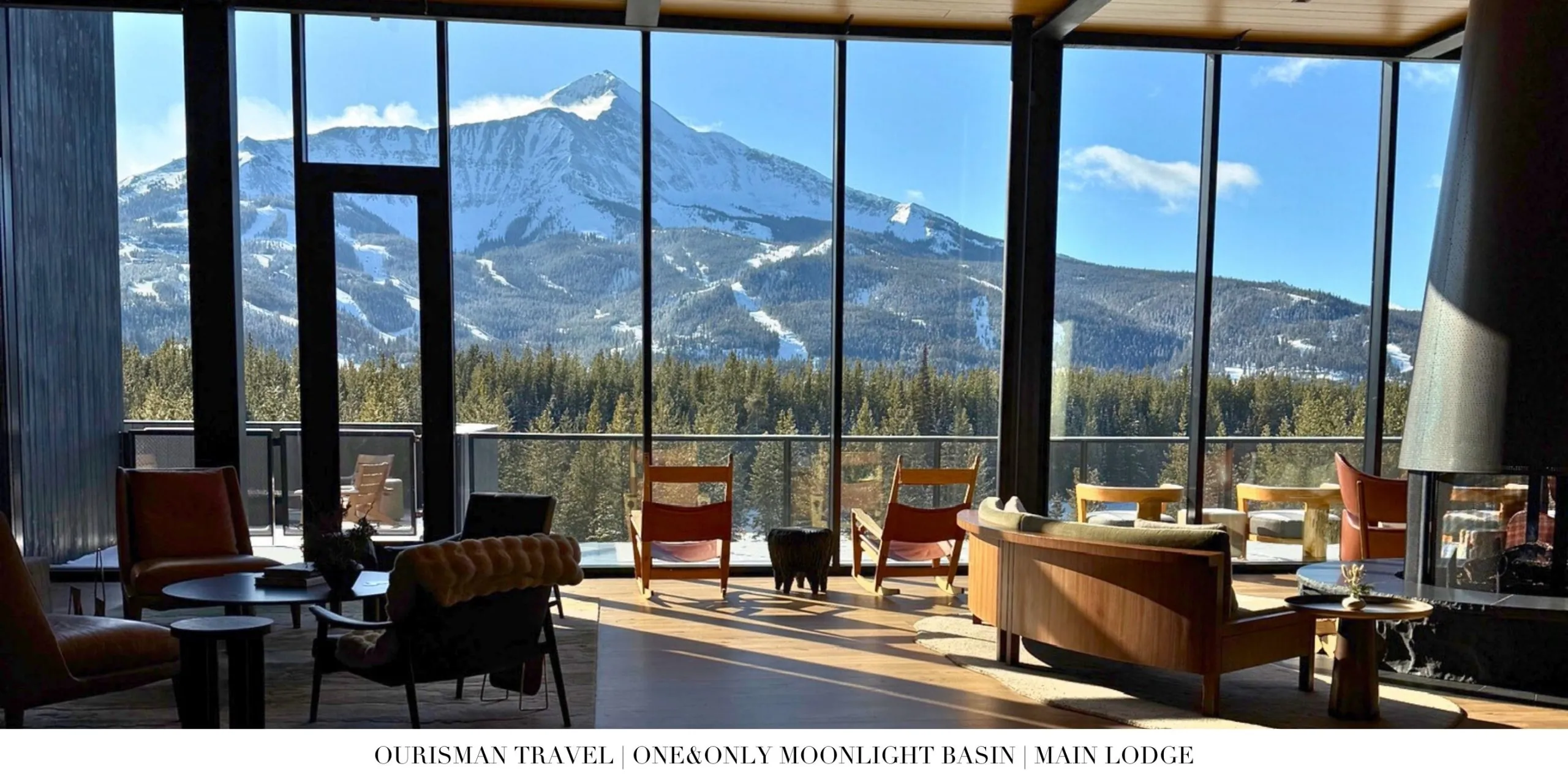 Main Lodge at One&Only Moonlight Basin featuring grand alpine architecture and panoramic views of the Montana mountains.