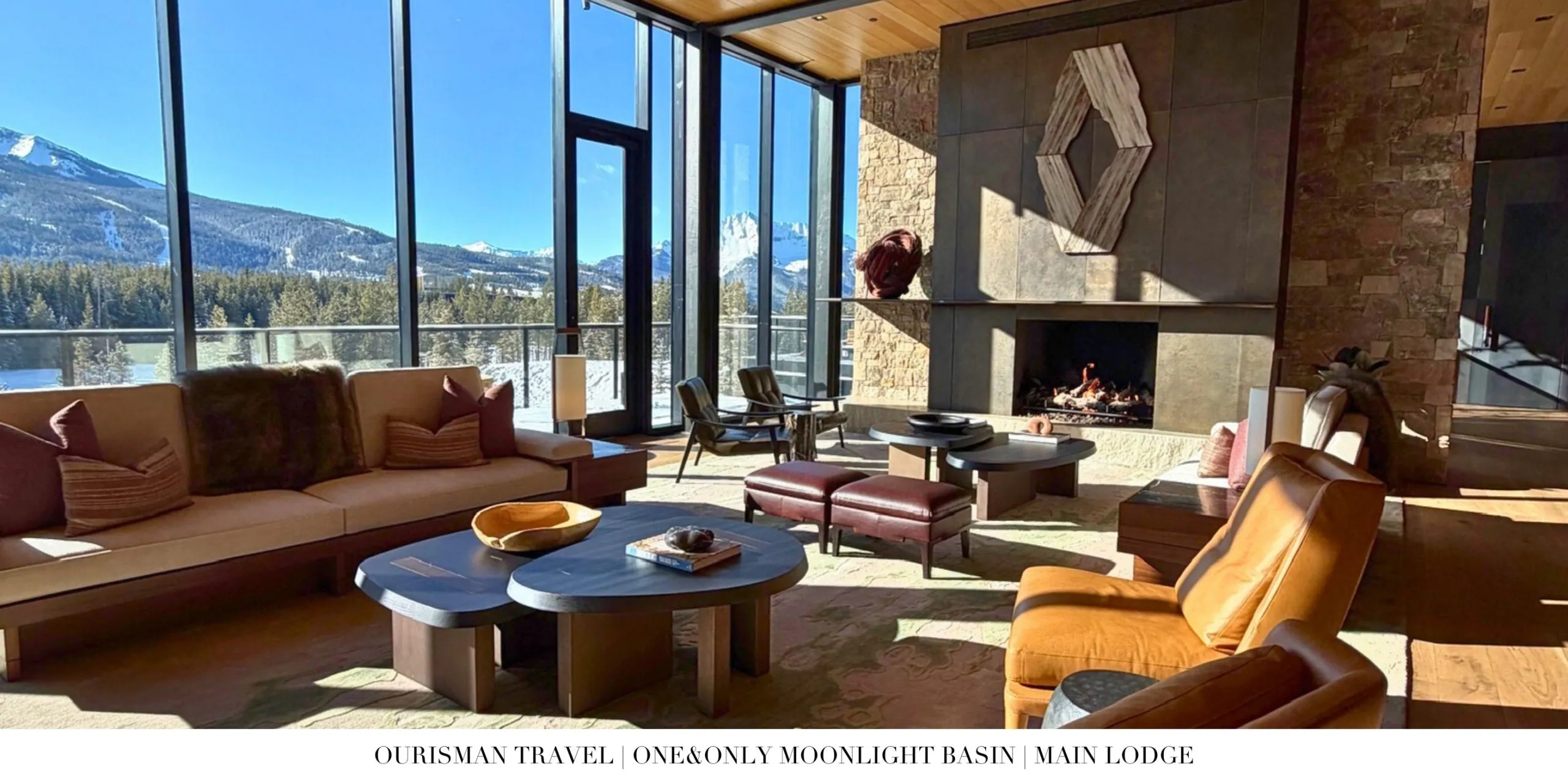 Main Lodge bar area at One&Only Moonlight Basin offering handcrafted cocktails in a sophisticated mountain setting.