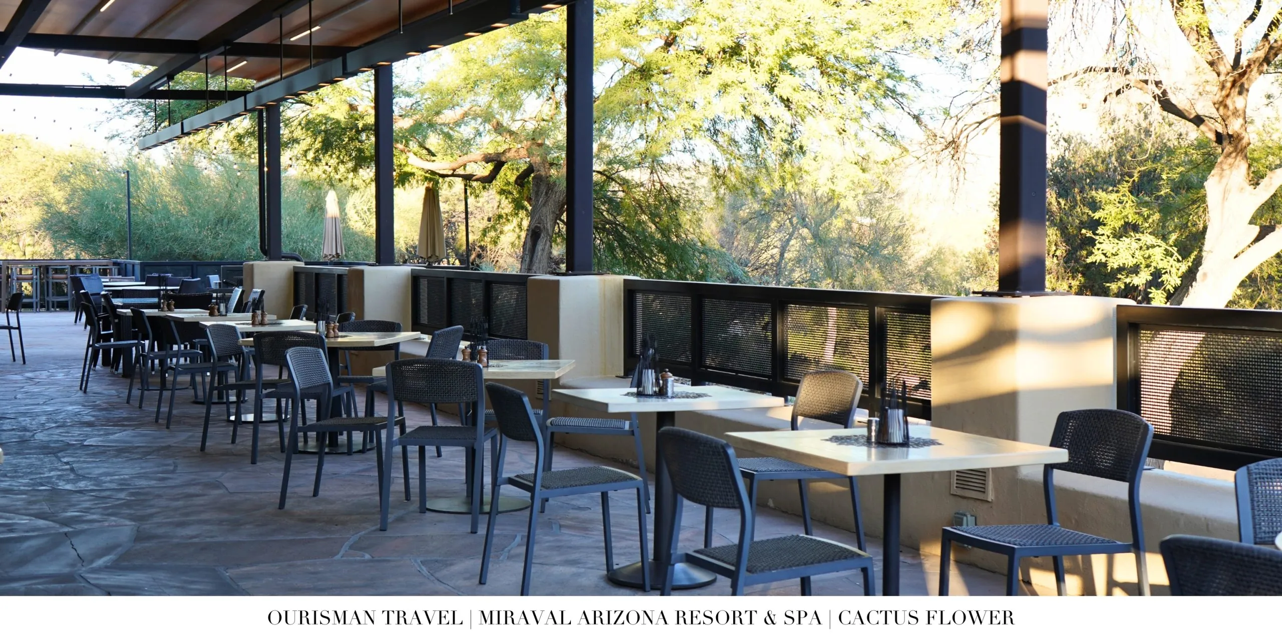 Outdoor patio dining at Cactus Flower restaurant at Miraval Arizona Resort