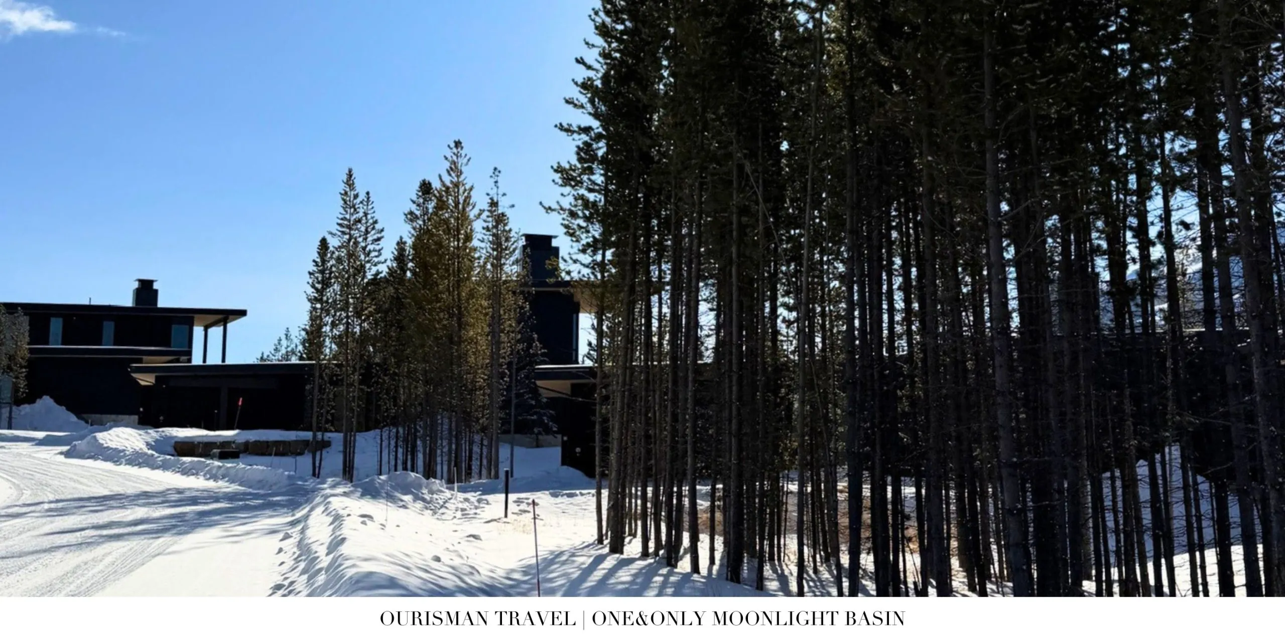 Snow-covered winter landscape surrounding One&Only Moonlight Basin in Big Sky, Montana.