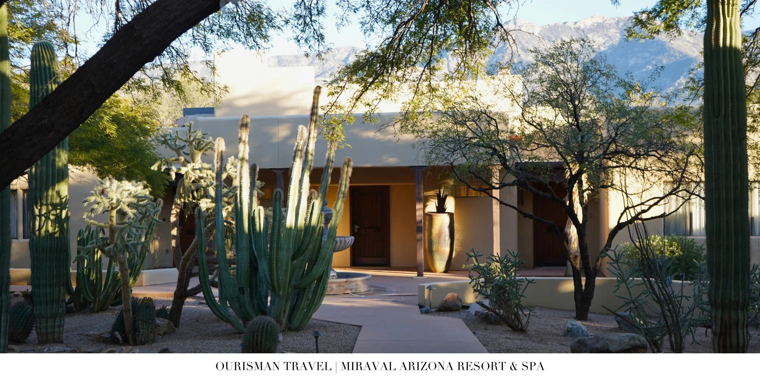 Private guest room exterior at Miraval Arizona Resort surrounded by desert plants