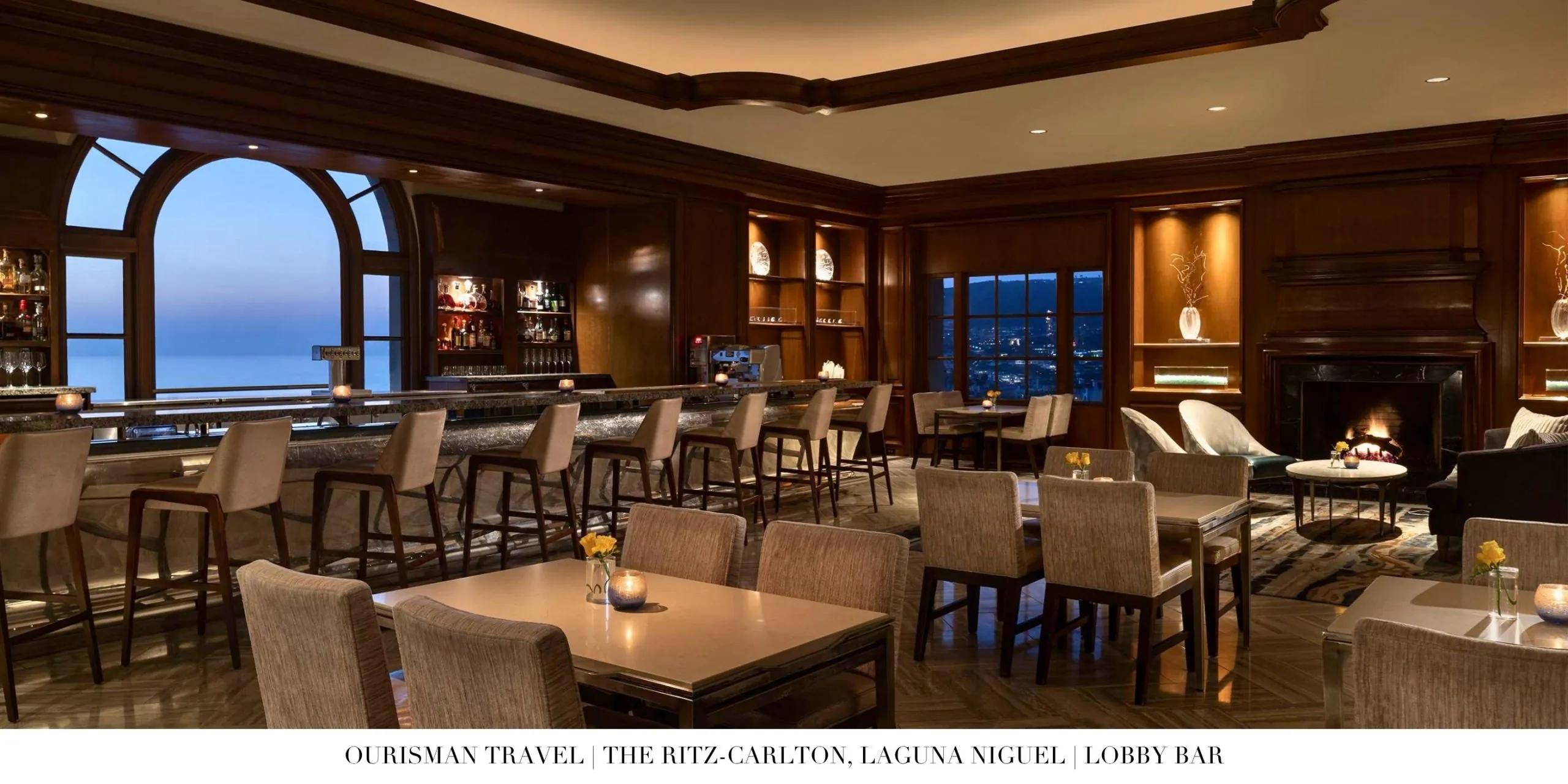 Interior of The Ritz-Carlton, Laguna Niguel lobby bar with seating