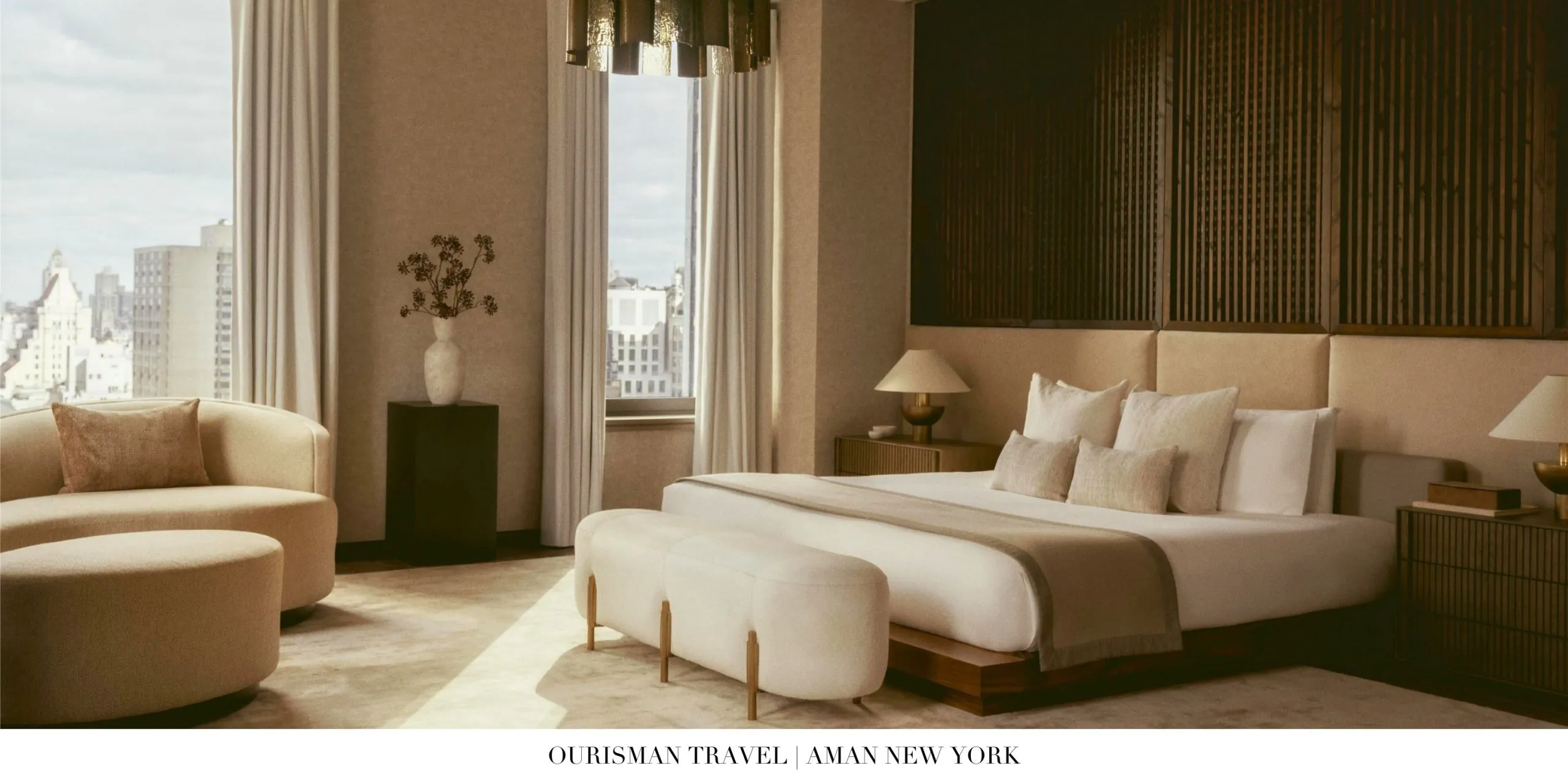 Spacious suite with minimalist design and luxury amenities at Aman New York