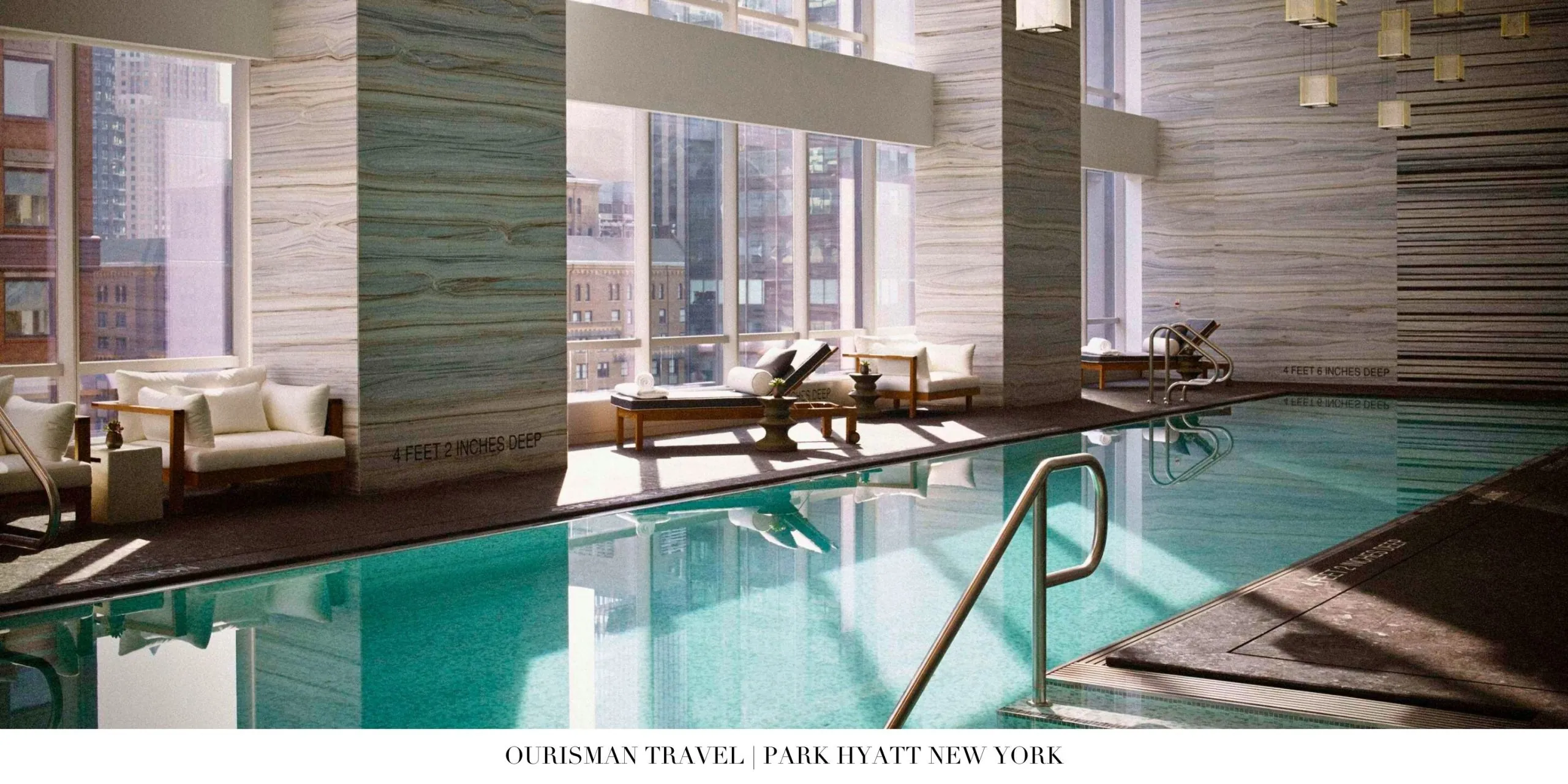 Luxury indoor swimming pool with city views at Park Hyatt New York