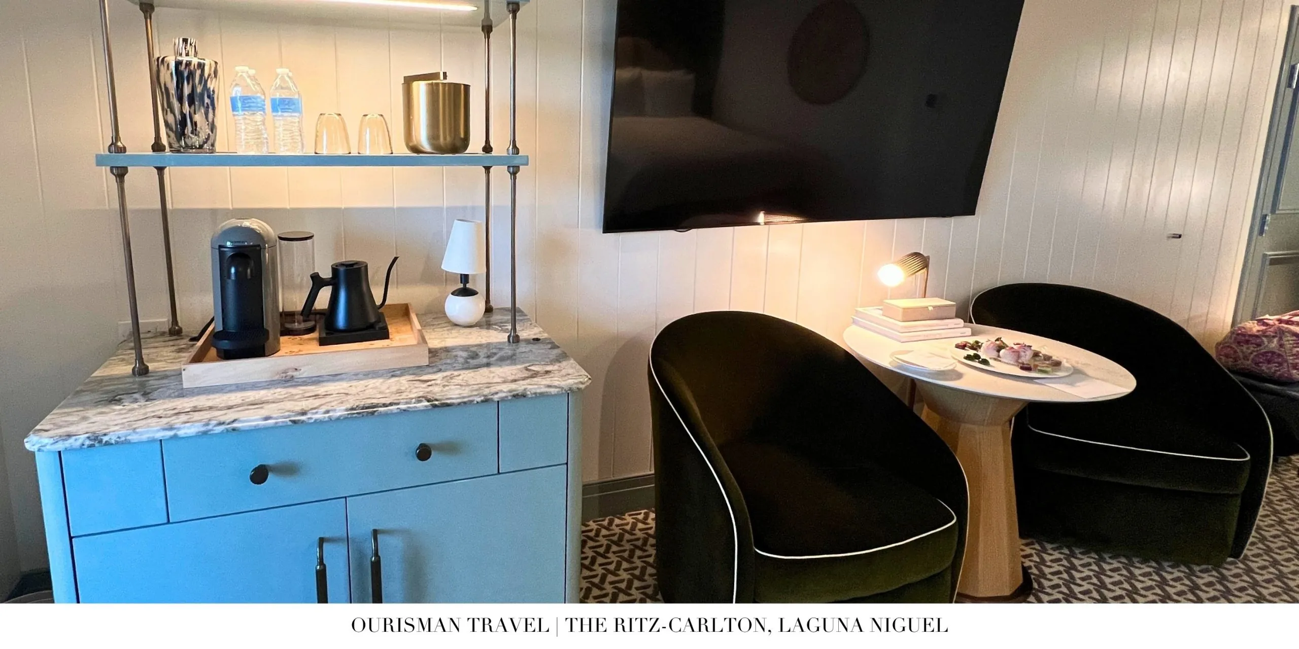 Coastal-inspired decor in an ocean view room at The Ritz-Carlton, Laguna Niguel