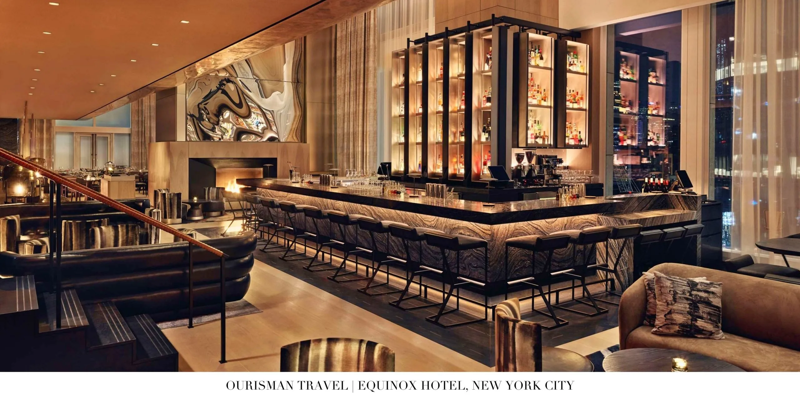 Stylish hotel bar and lounge at Equinox Hotel New York City