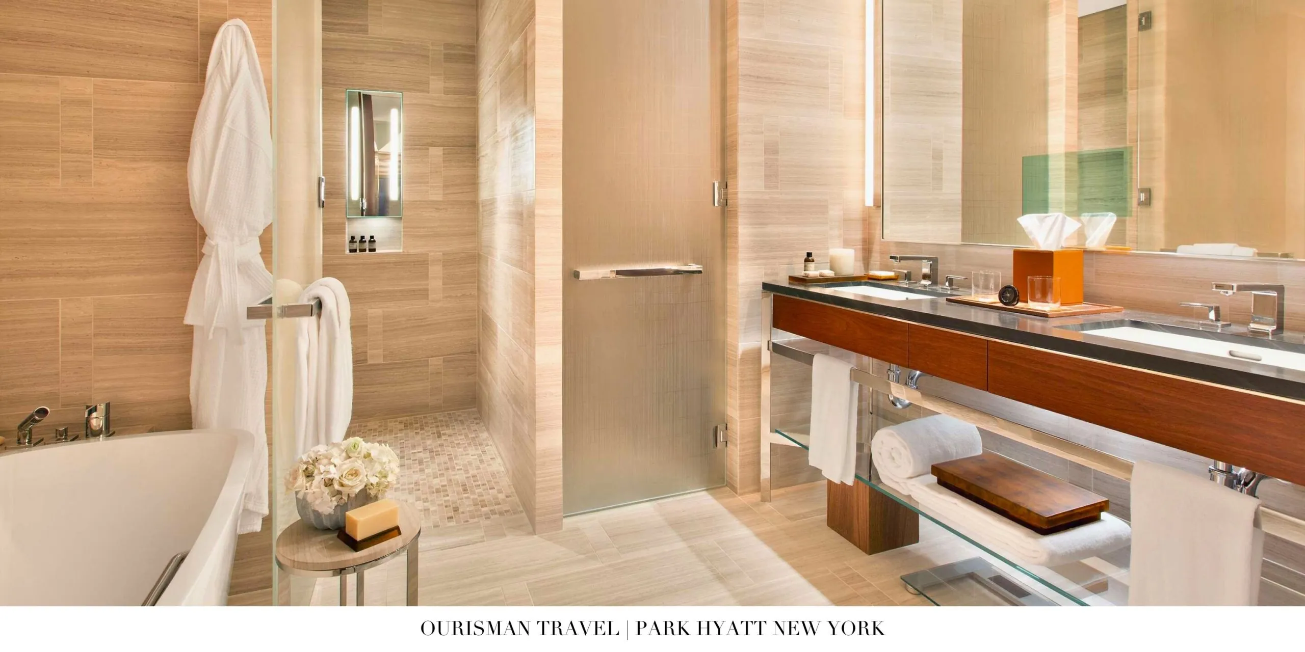 Spacious luxury guest room with marble bathroom at Park Hyatt New York