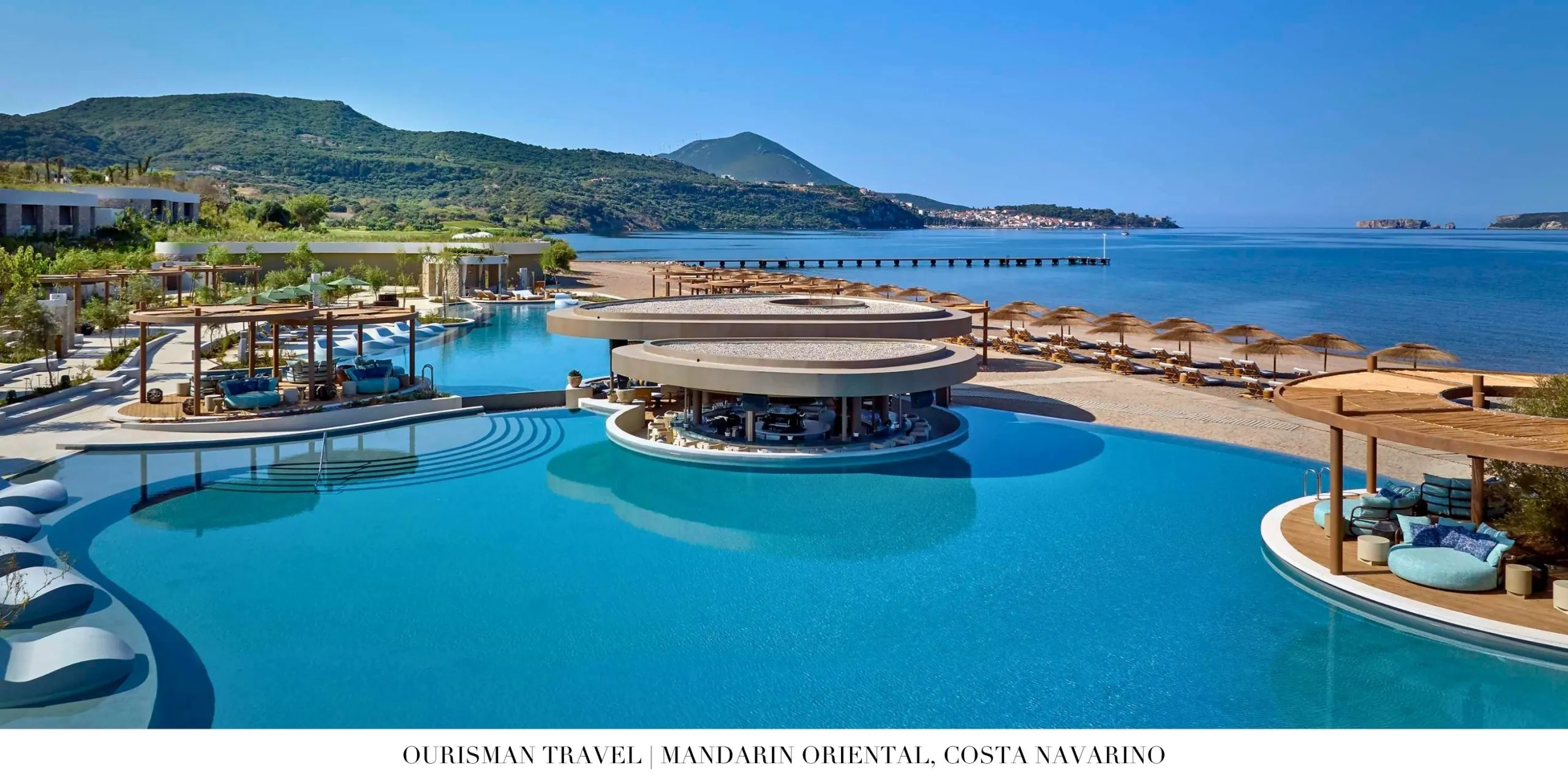 Sleek hillside retreat at Mandarin Oriental, Costa Navarino with panoramic Ionian Sea views and contemporary Mediterranean design