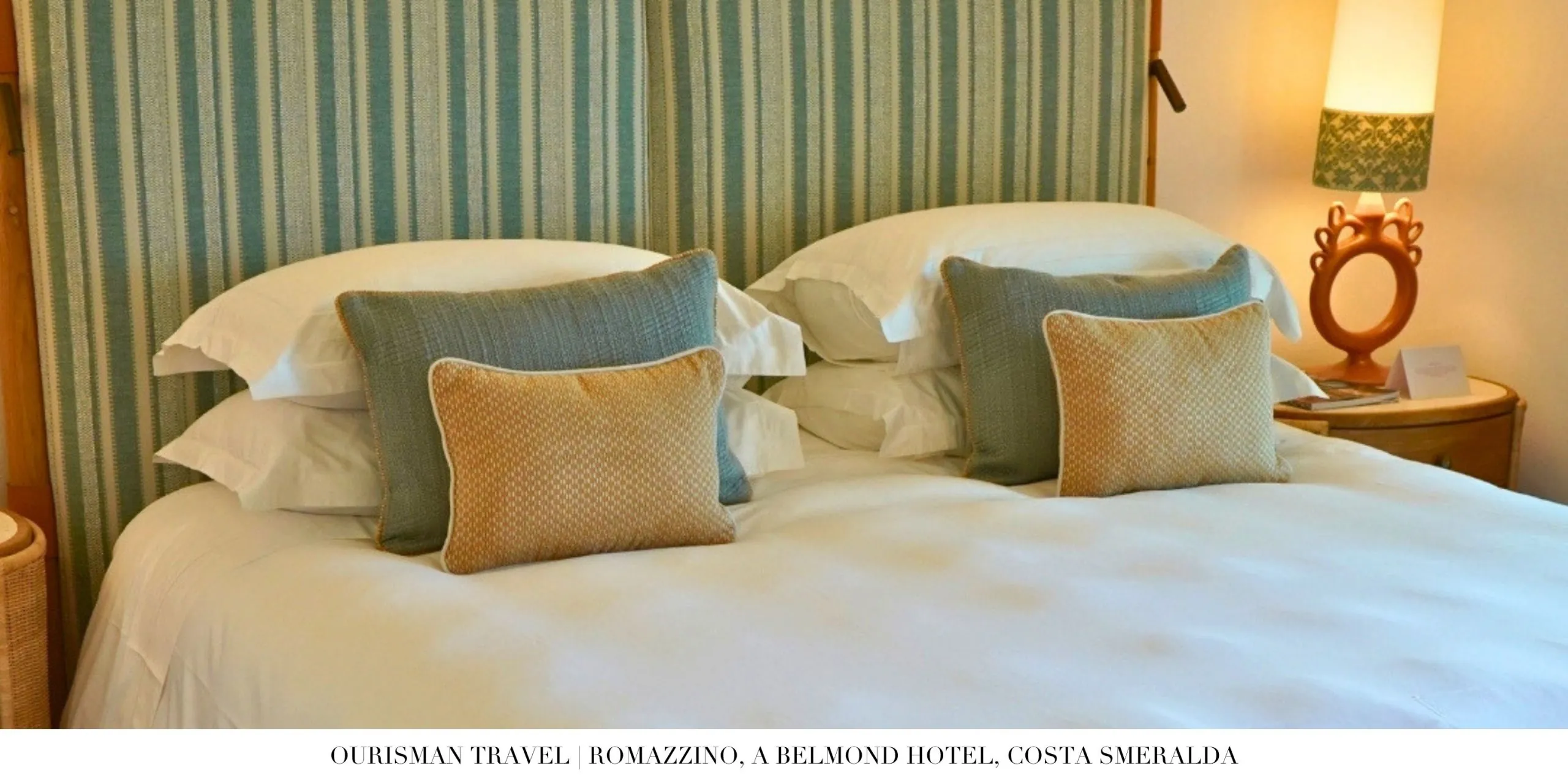 Guest bedroom at Romazzino Belmond featuring handcrafted Sardinian details