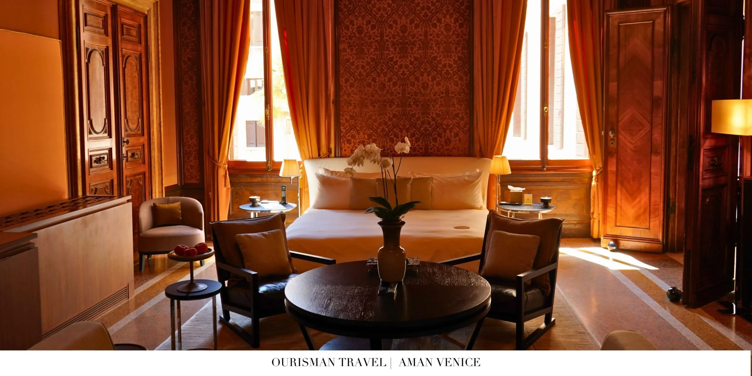 Refined suite interior at Aman Venice with original artwork and detailing