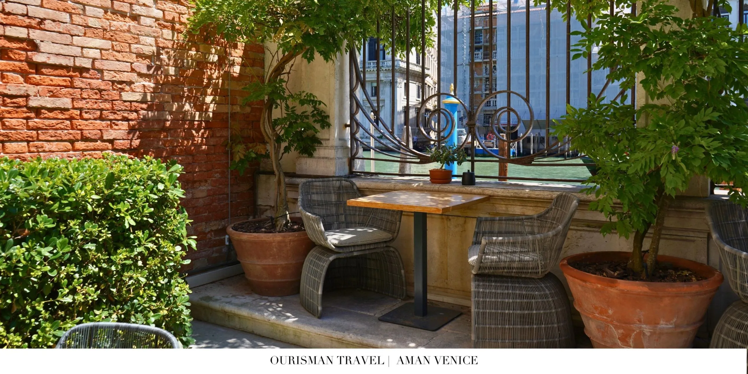 Seating area in the outdoor area at Aman Venice