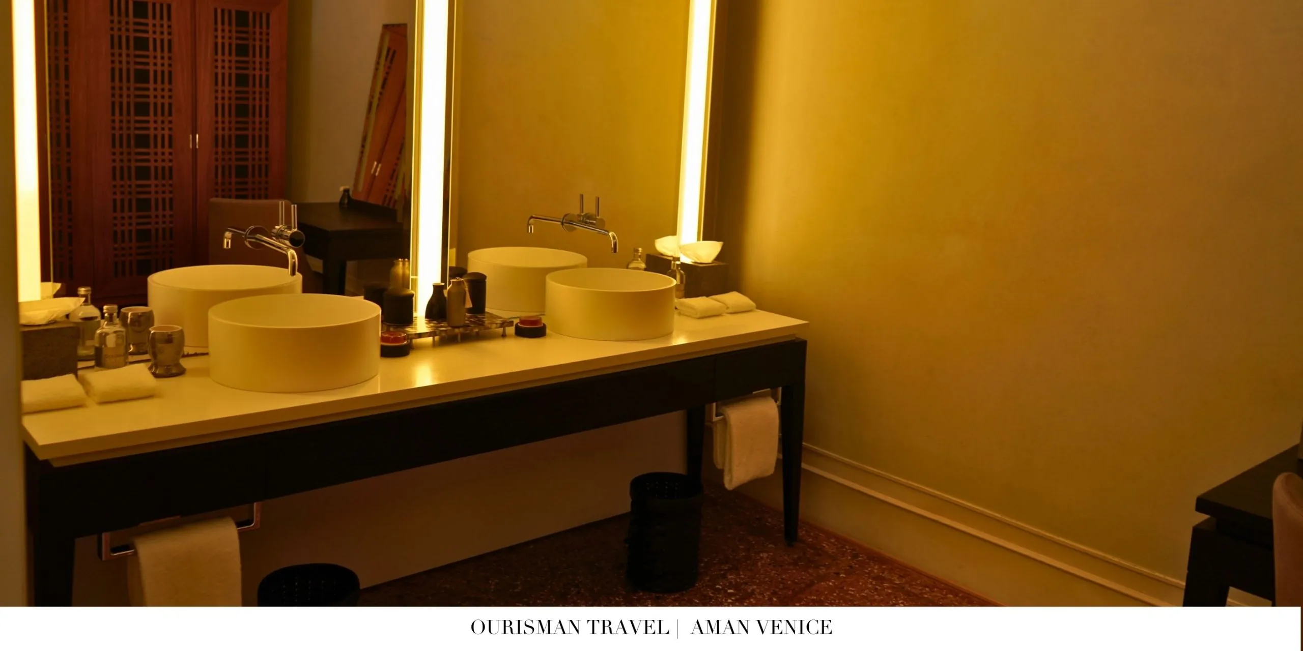 Spacious marble bathroom at Aman Venice with timeless styling