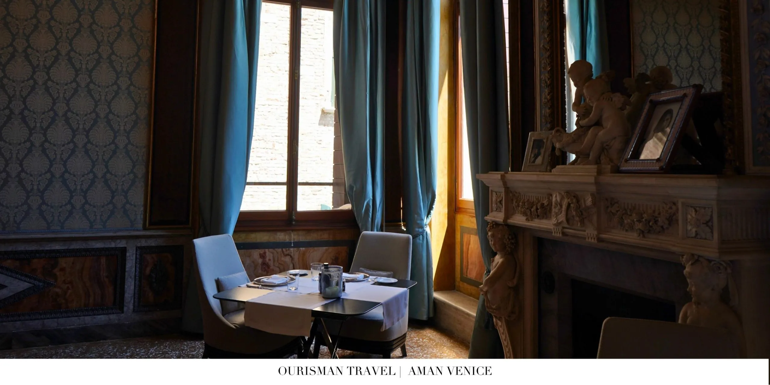 Aman Venice dining space with seamless flow into lounge areas