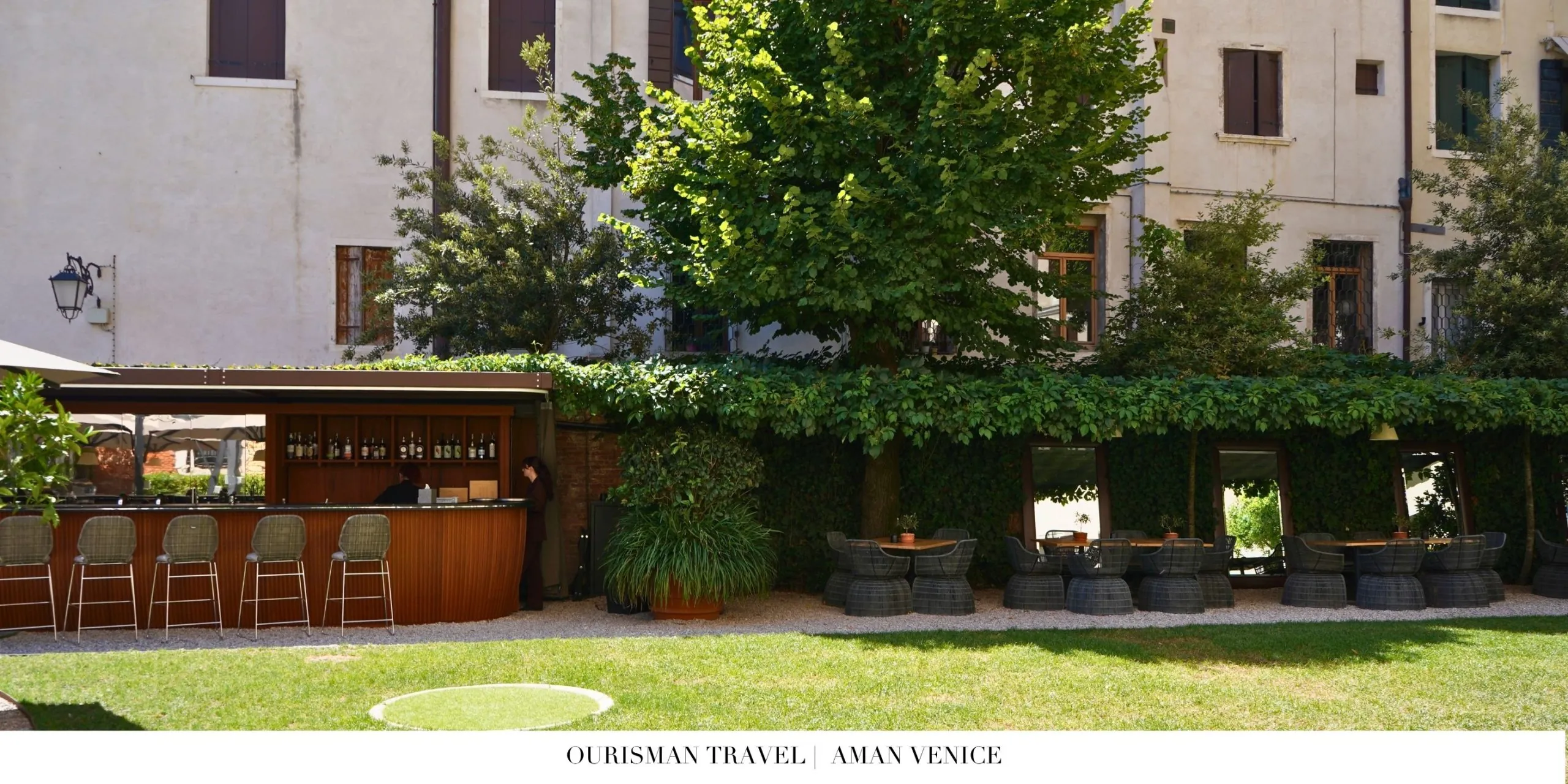 Elegant common areas at Aman Venice blending dining, bar, and lounge experiences