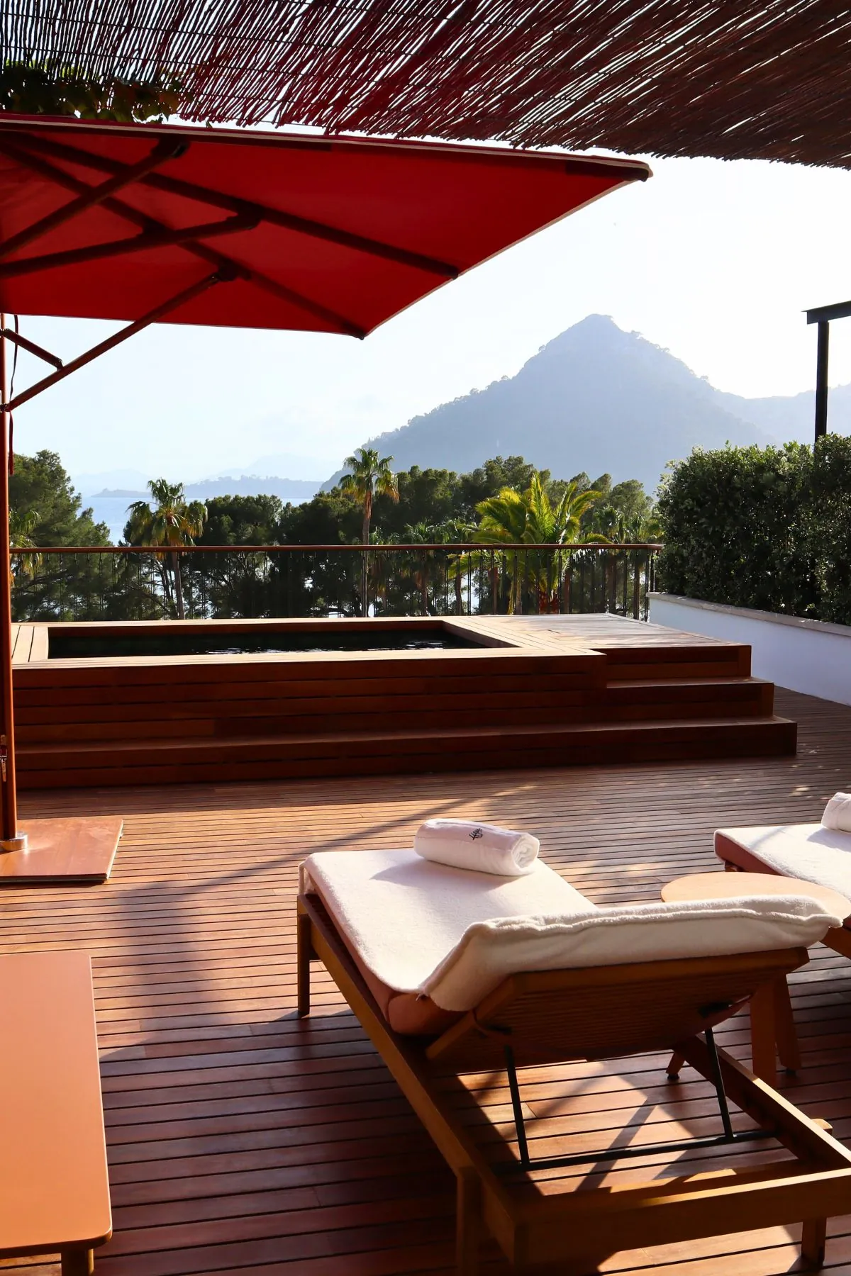 Private plunge pool terrace at Four Seasons Resort Mallorca at Formentor overlooking the Tramuntana mountains