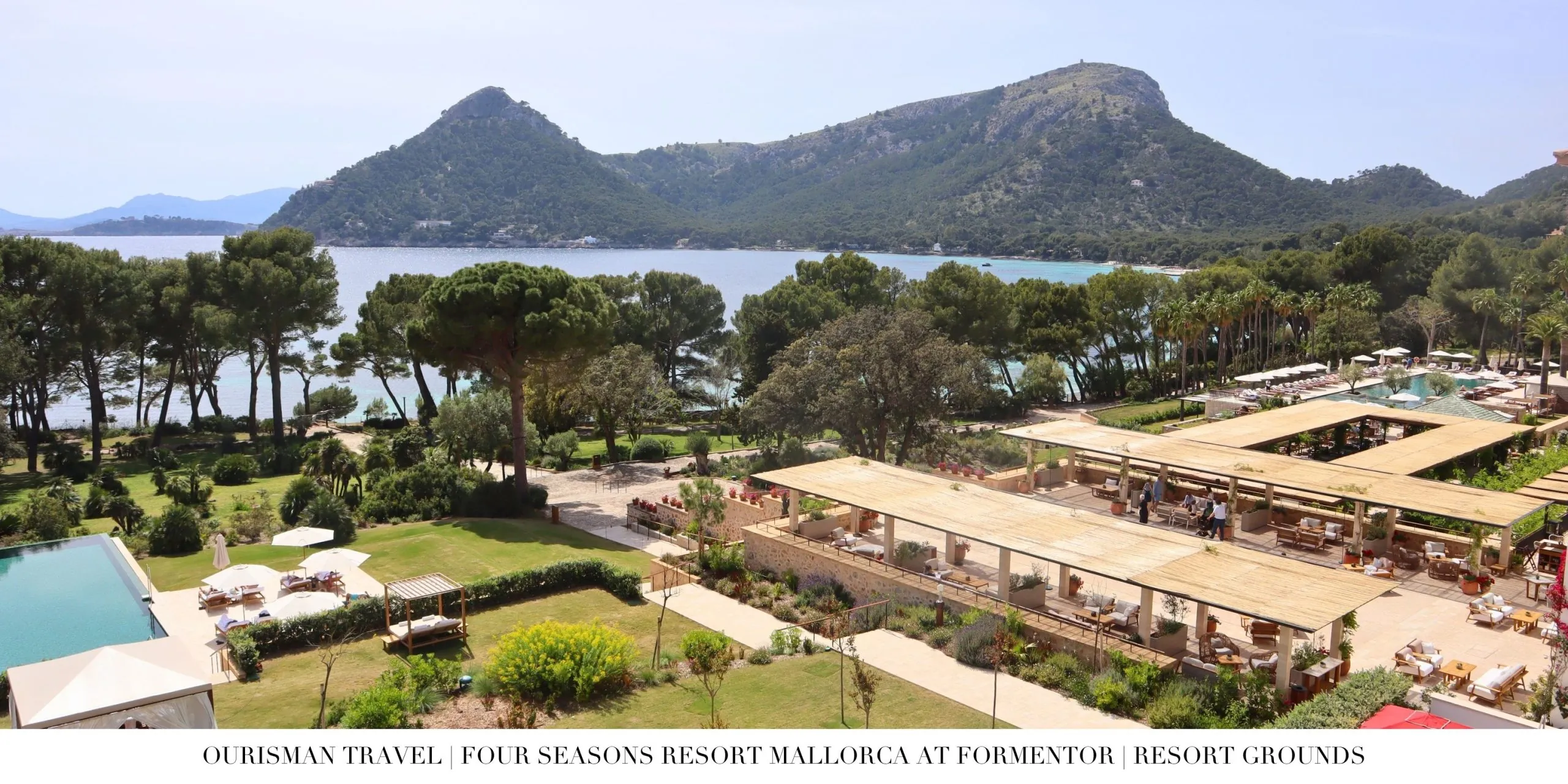Aerial view of Four Seasons Resort Mallorca at Formentor overlooking the Mediterranean coastline