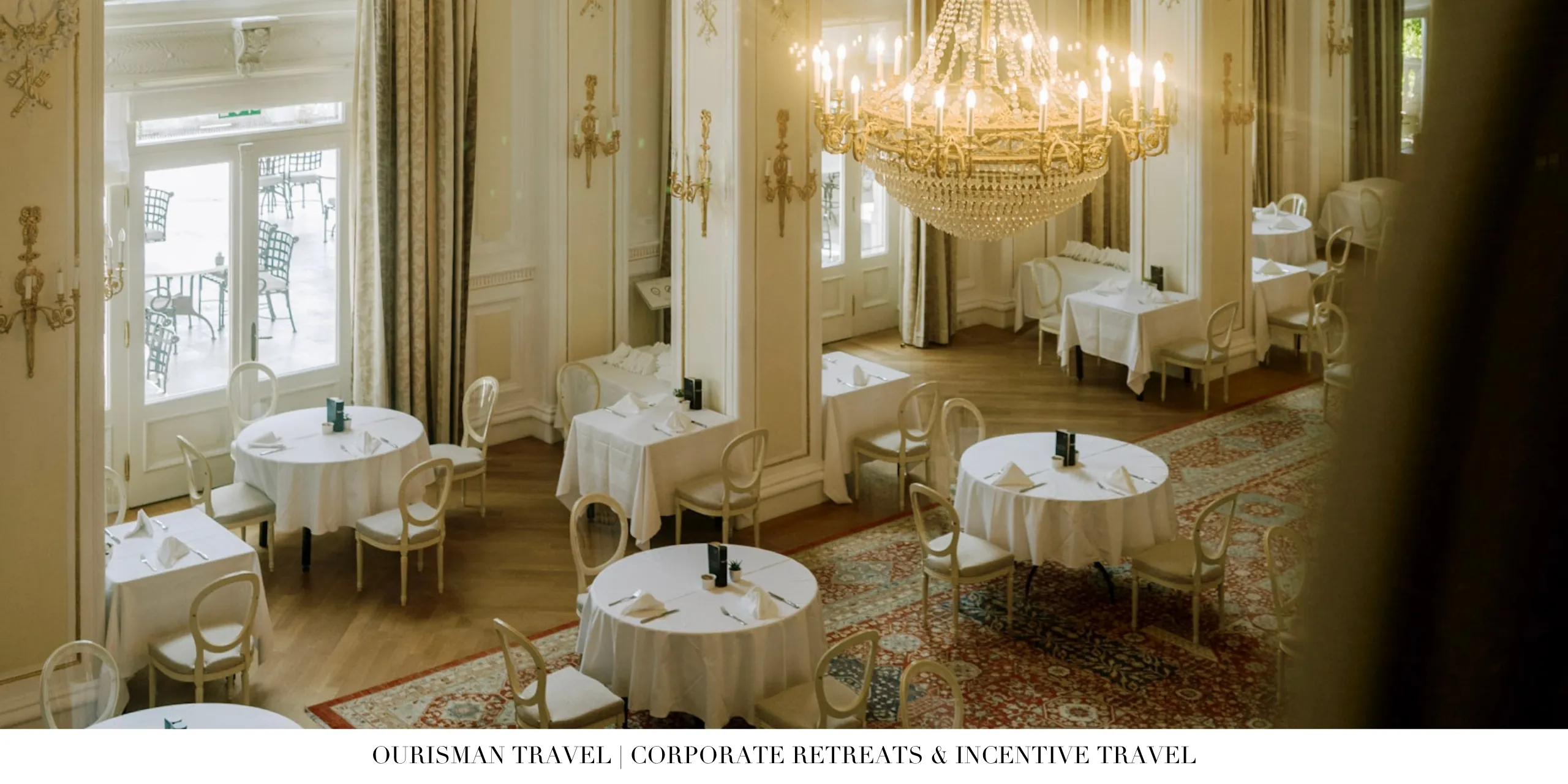 Elegant dining room prepared for a private corporate event