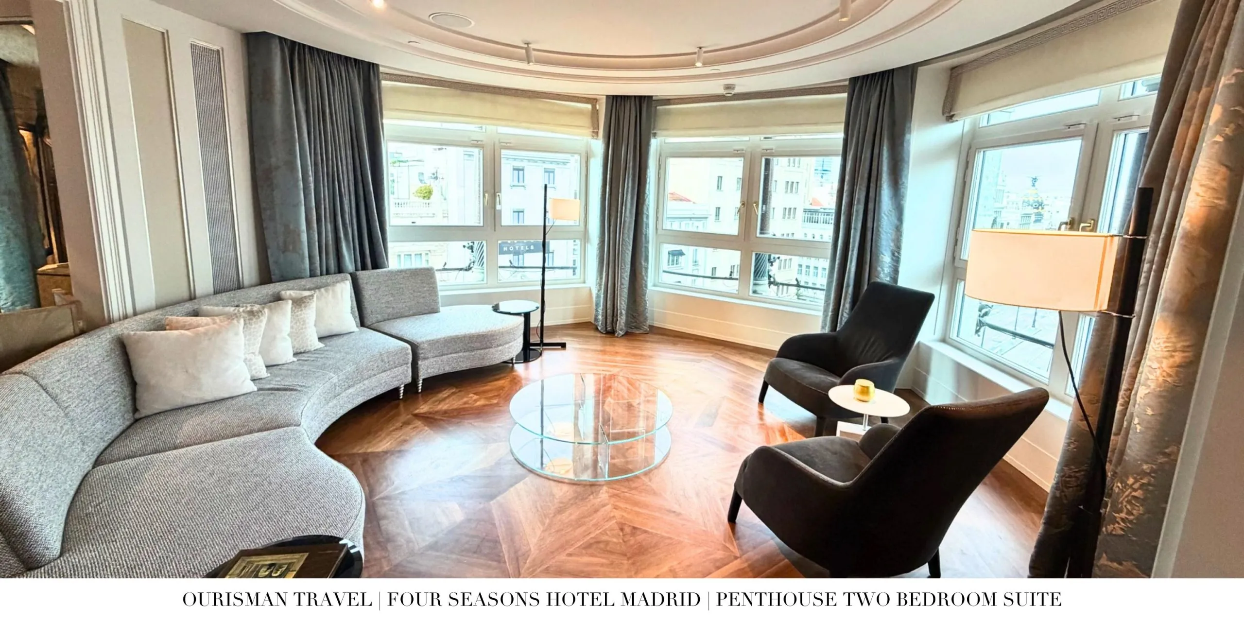 Spacious living area in the Presidential suite at Four Seasons Madrid