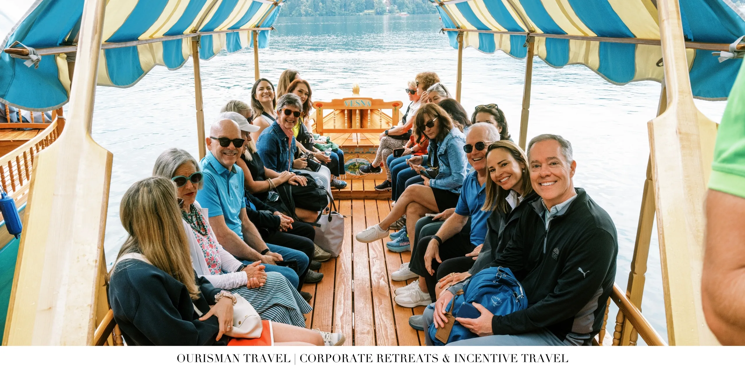 Corporate incentive travel attendees enjoying a private boat excursion