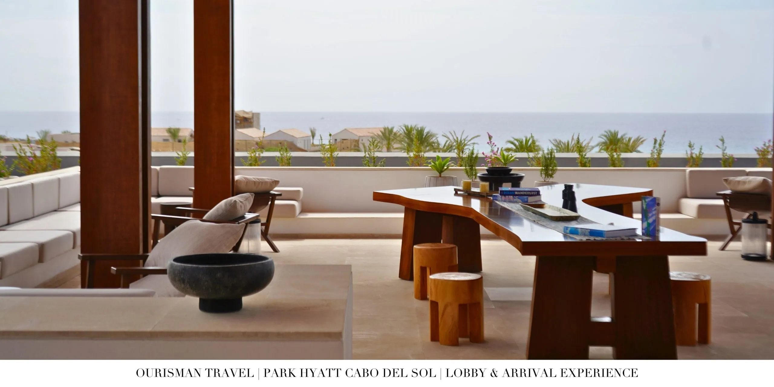 Resort arrival with ocean views at Park Hyatt Cabo del Sol.