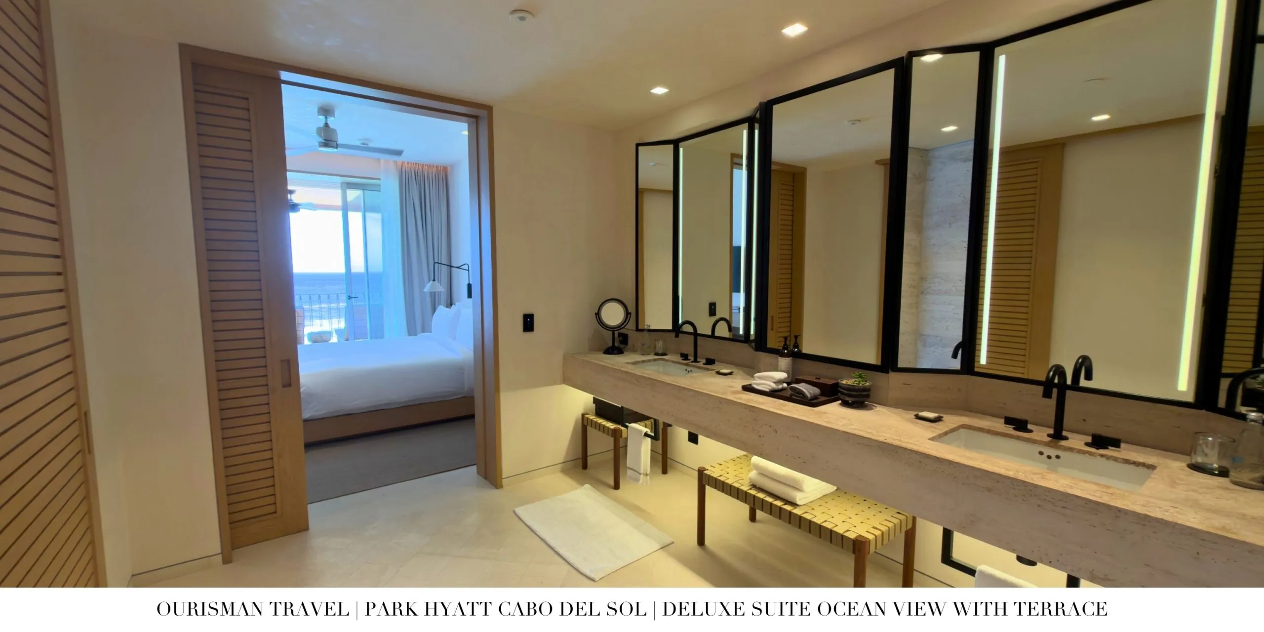 Double vanity in the Deluxe Ocean Suite bathroom at Park Hyatt Cabo del Sol.