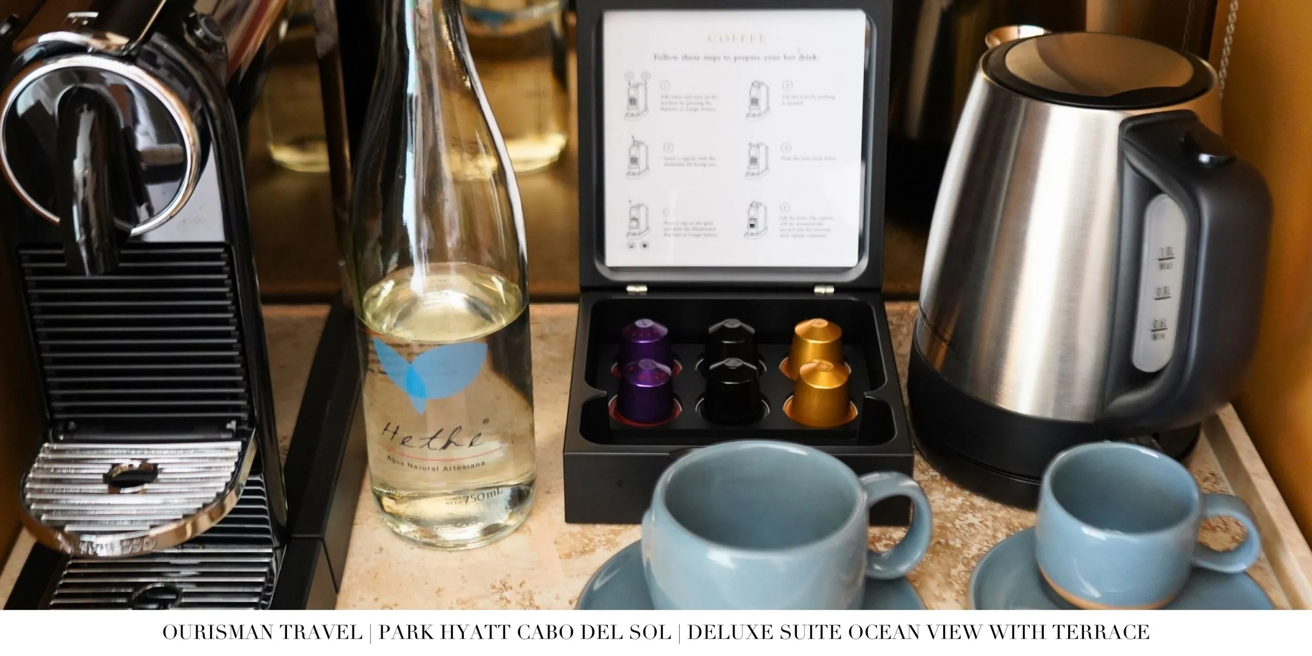 In-room espresso machine in the Deluxe Ocean Suite at Park Hyatt Cabo del Sol.