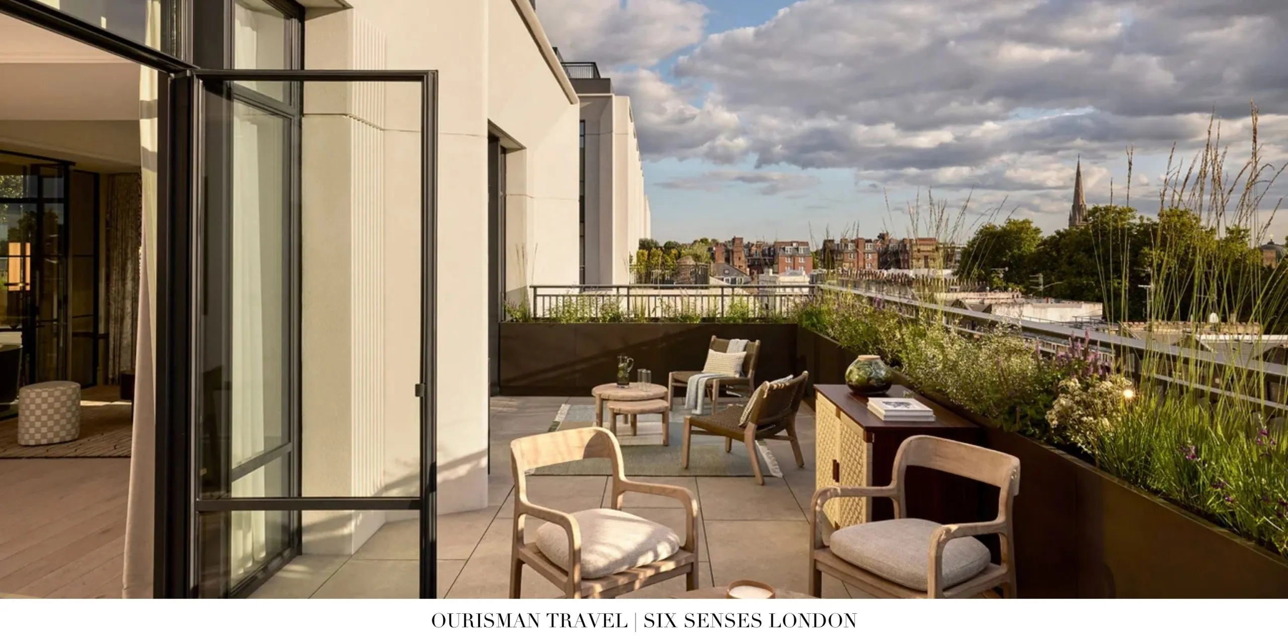 Six Senses London guest suite balcony with modern décor