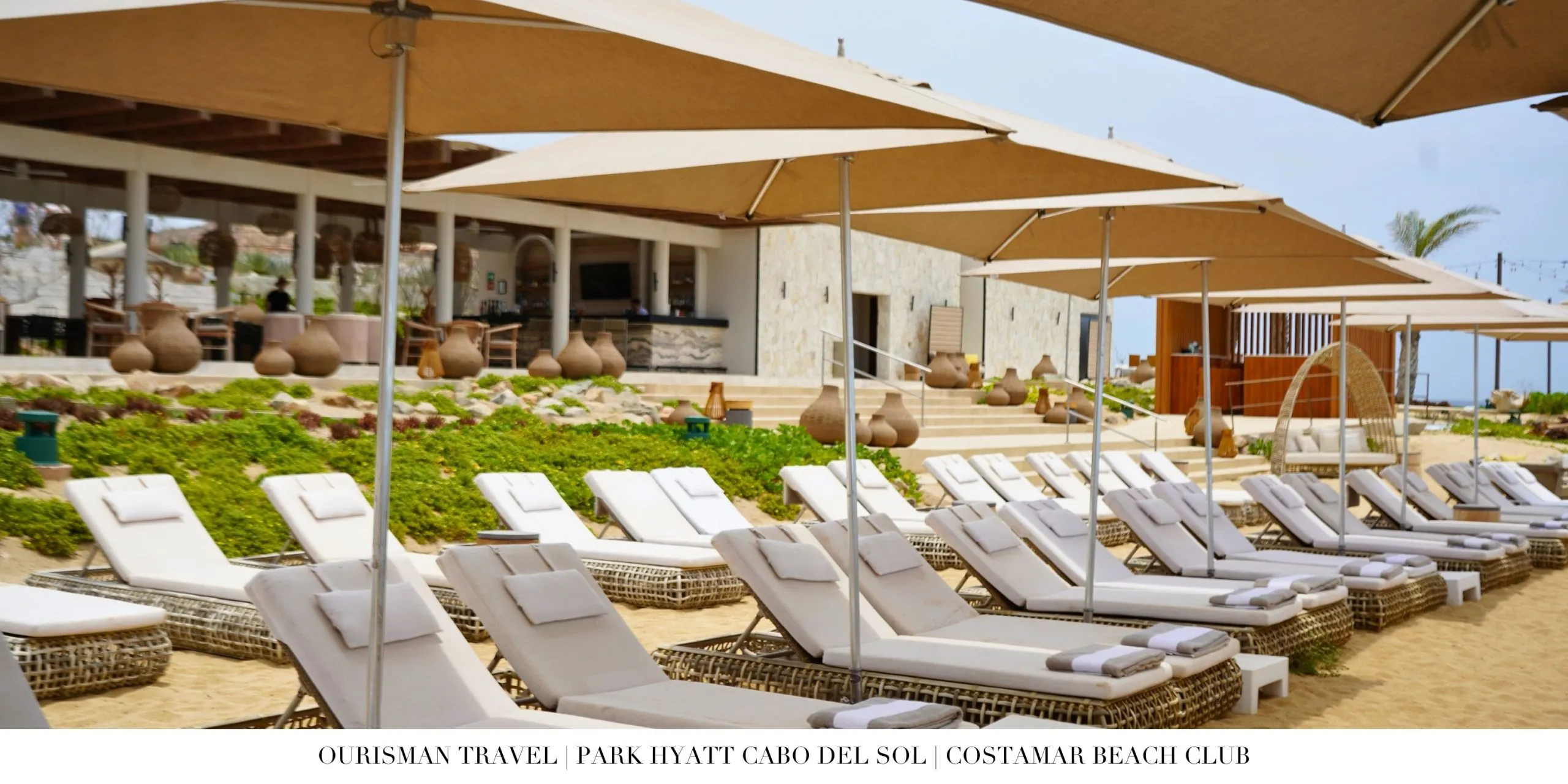 Oceanfront seating at Costamar Beach Club in Los Cabos.