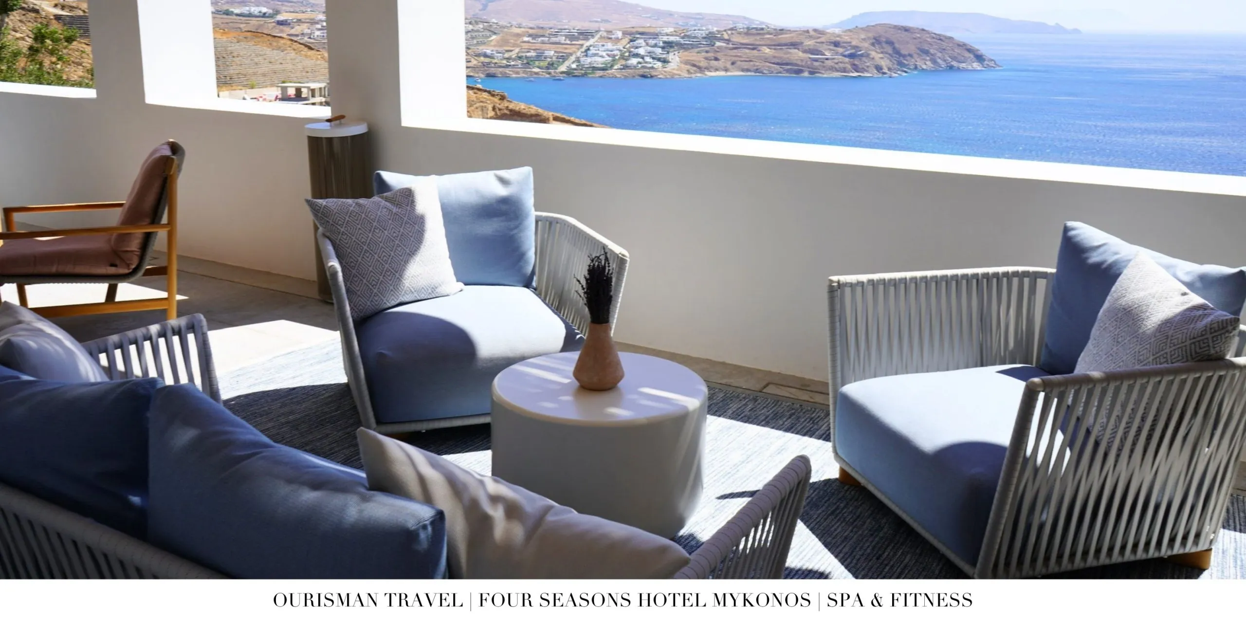 Outdoor relaxation terrace at the spa at Four Seasons Mykonos