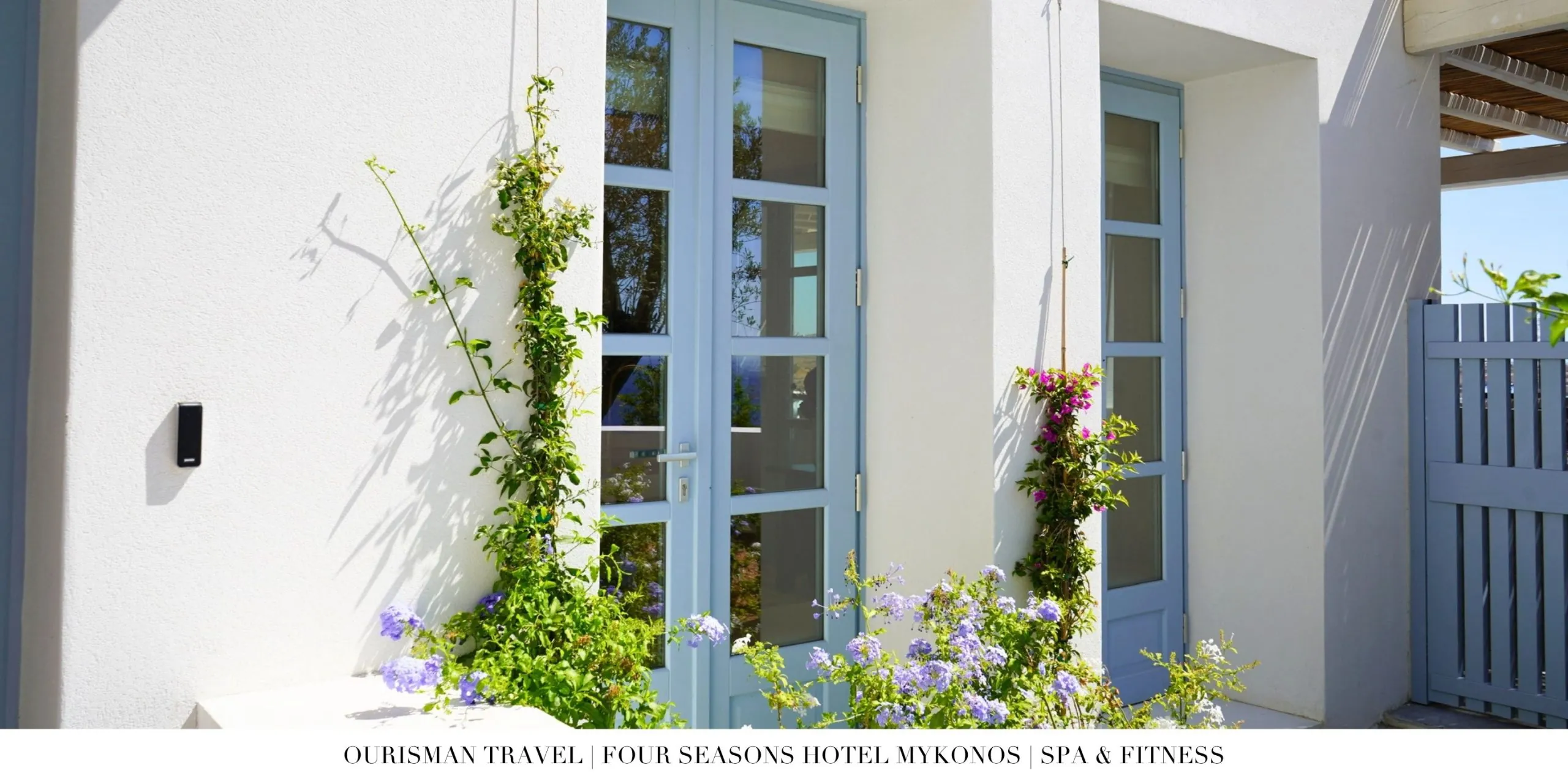Entrance doors to the spa at Four Seasons Mykonos