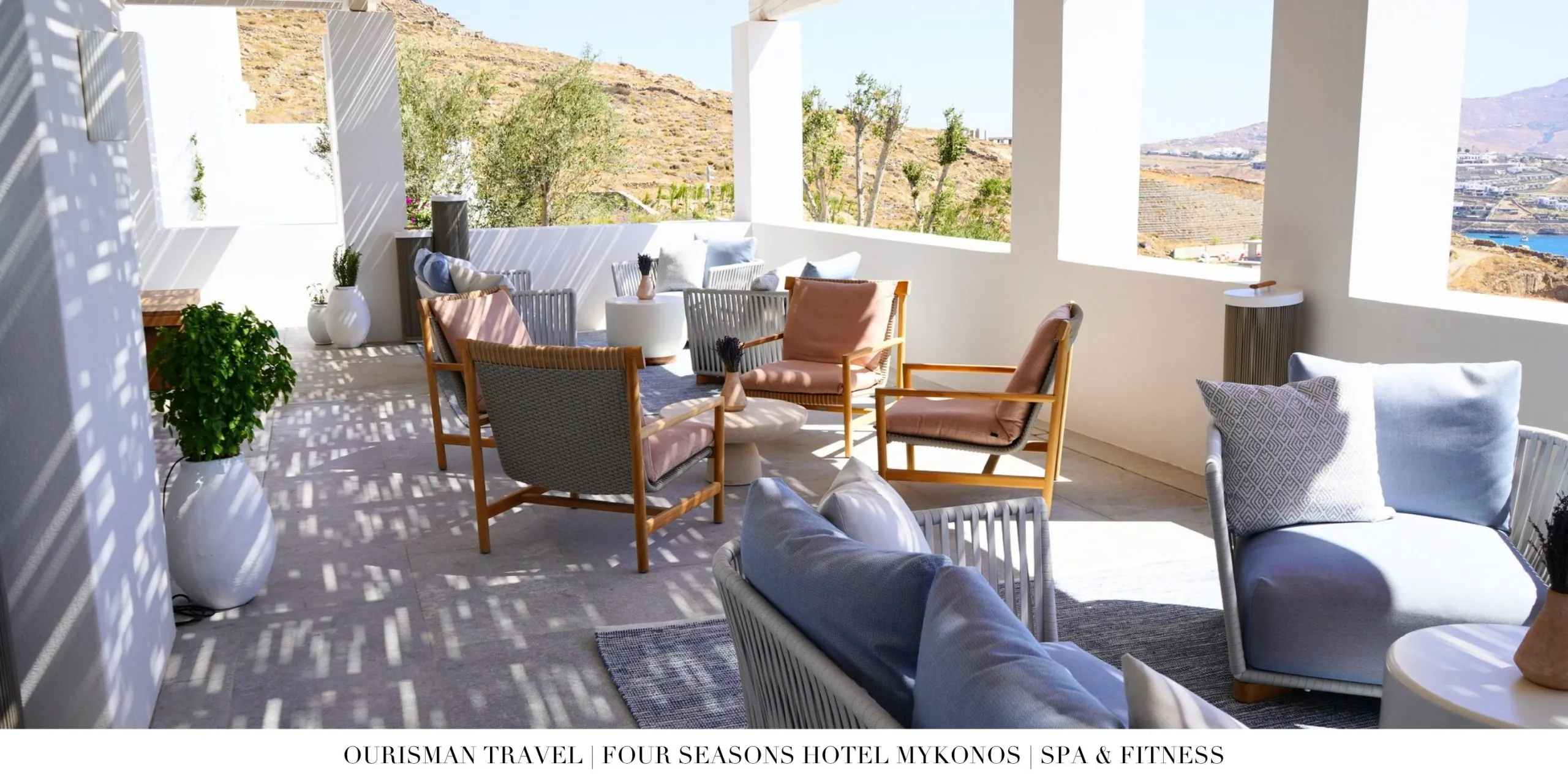 Outdoor seating at the spa at Four Seasons Mykonos