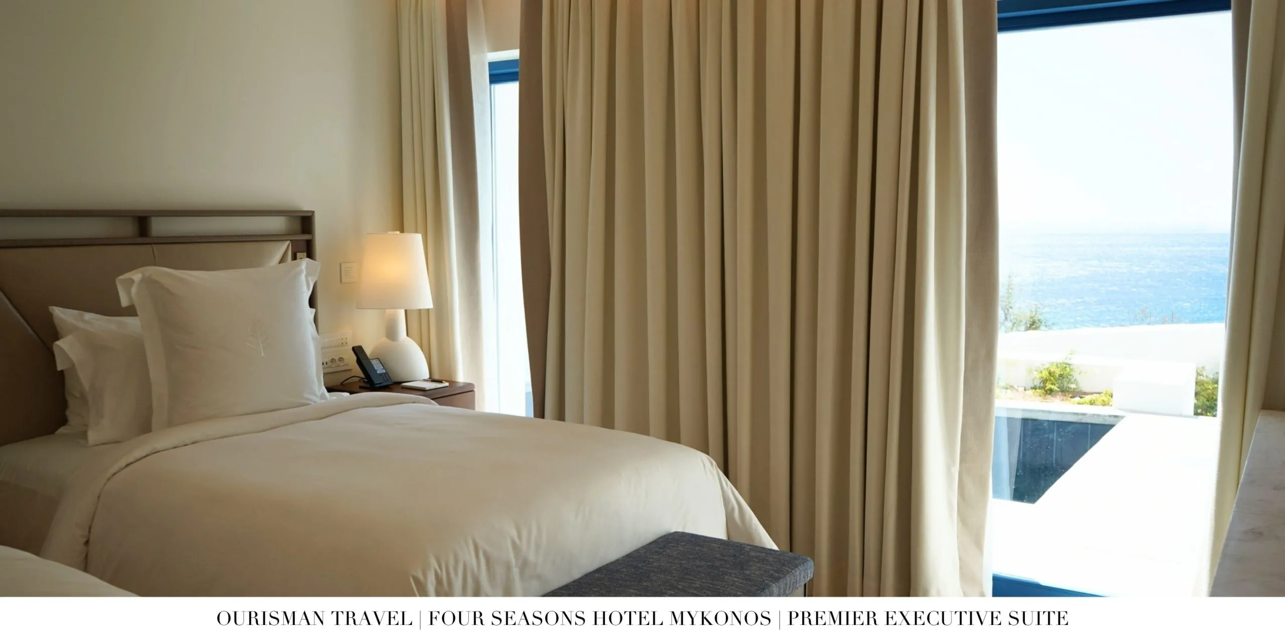 Bedroom in the Premier Executive Suite at Four Seasons Mykonos