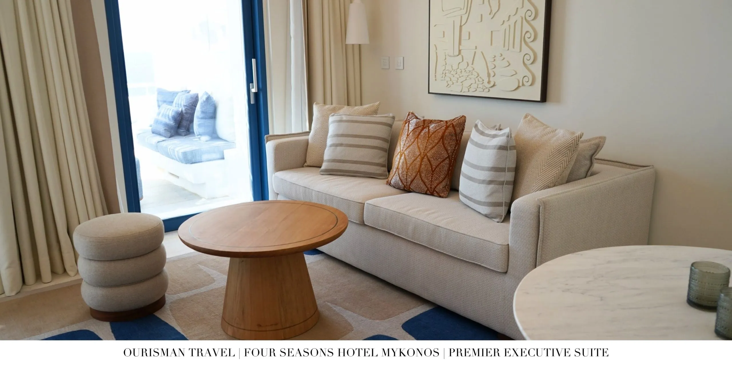 Living room in the Premier Executive Suite at Four Seasons Mykonos