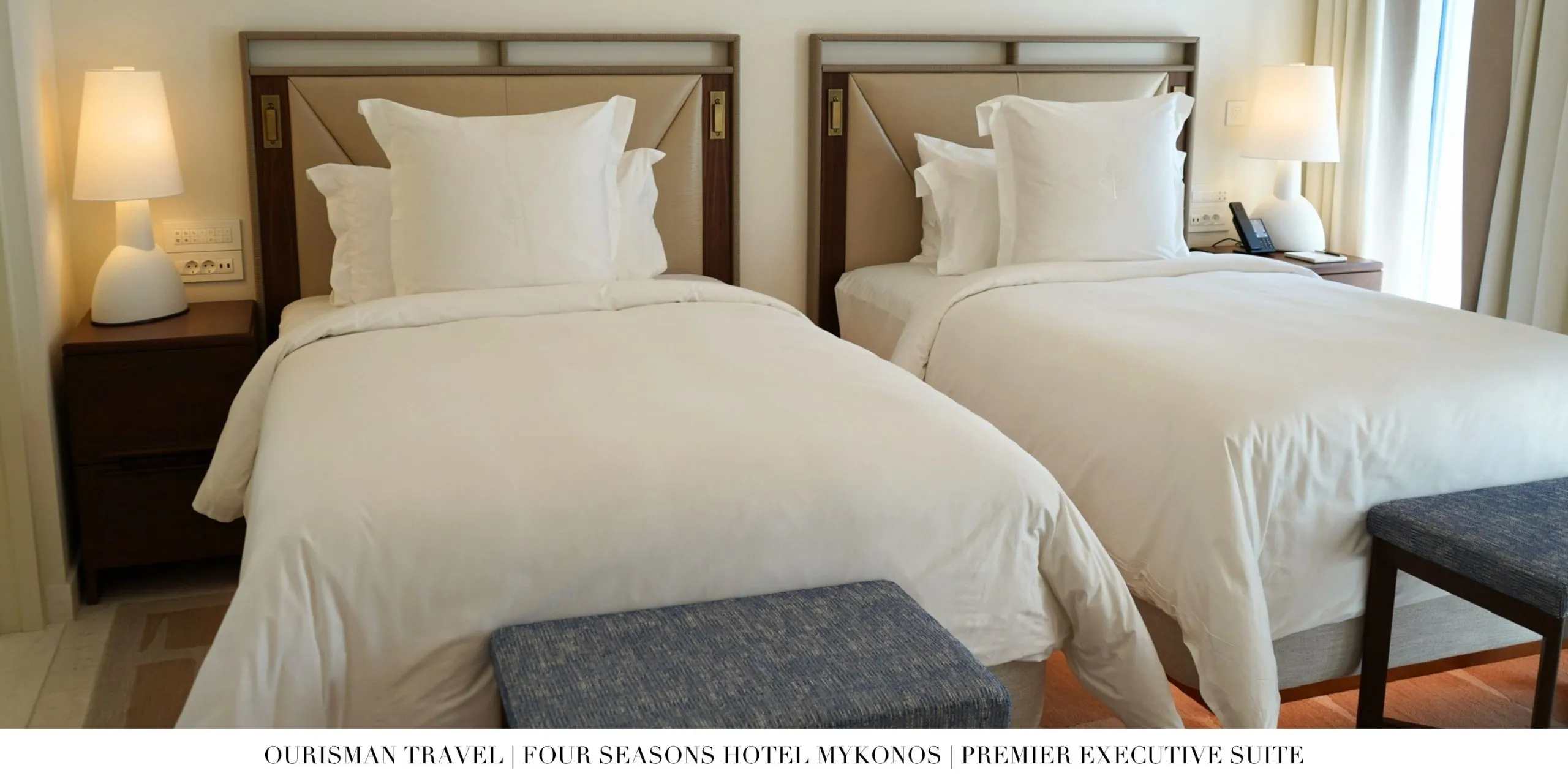 Bedroom in the Premier Executive Suite at Four Seasons Mykonos