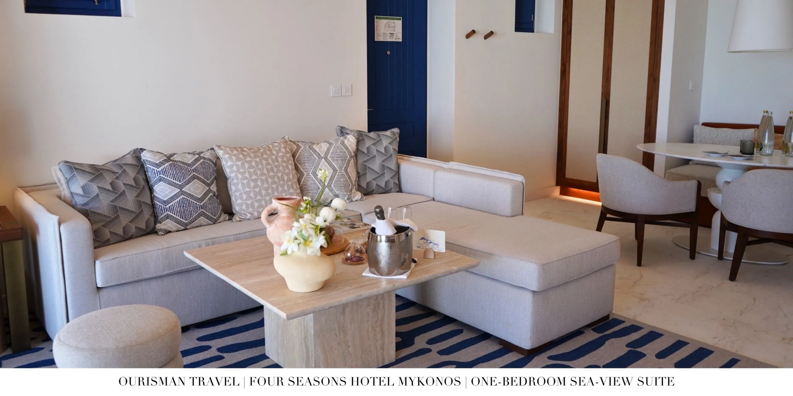 Living room in the One-Bedroom Sea-View Suite at Four Seasons Mykonos