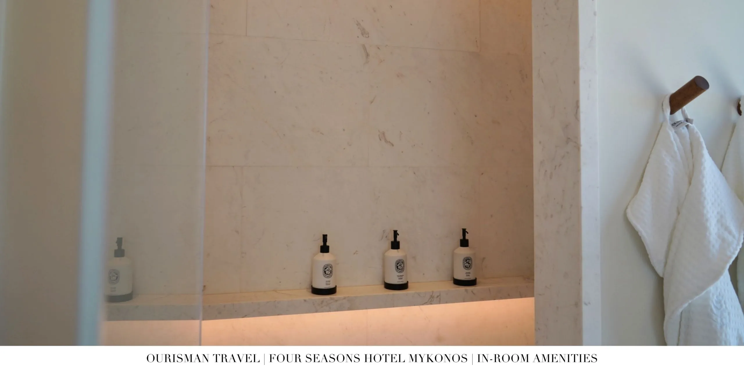 Diptyque shower amenities in the One-Bedroom Sea-View Suite at Four Seasons Mykonos