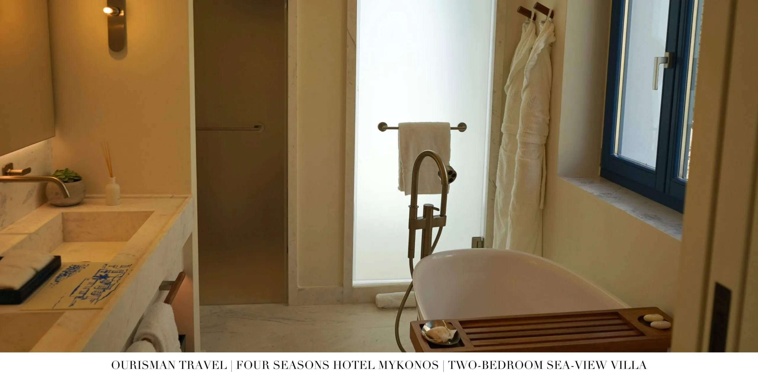 Bathroom with soaking tub in the Two-Bedroom Sea-View Villa at Four Seasons Mykonos