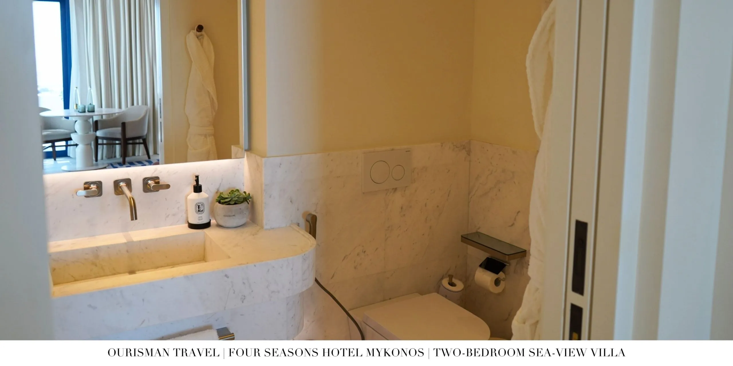 Bathroom vanity in the Two-Bedroom Sea-View Villa at Four Seasons Mykonos