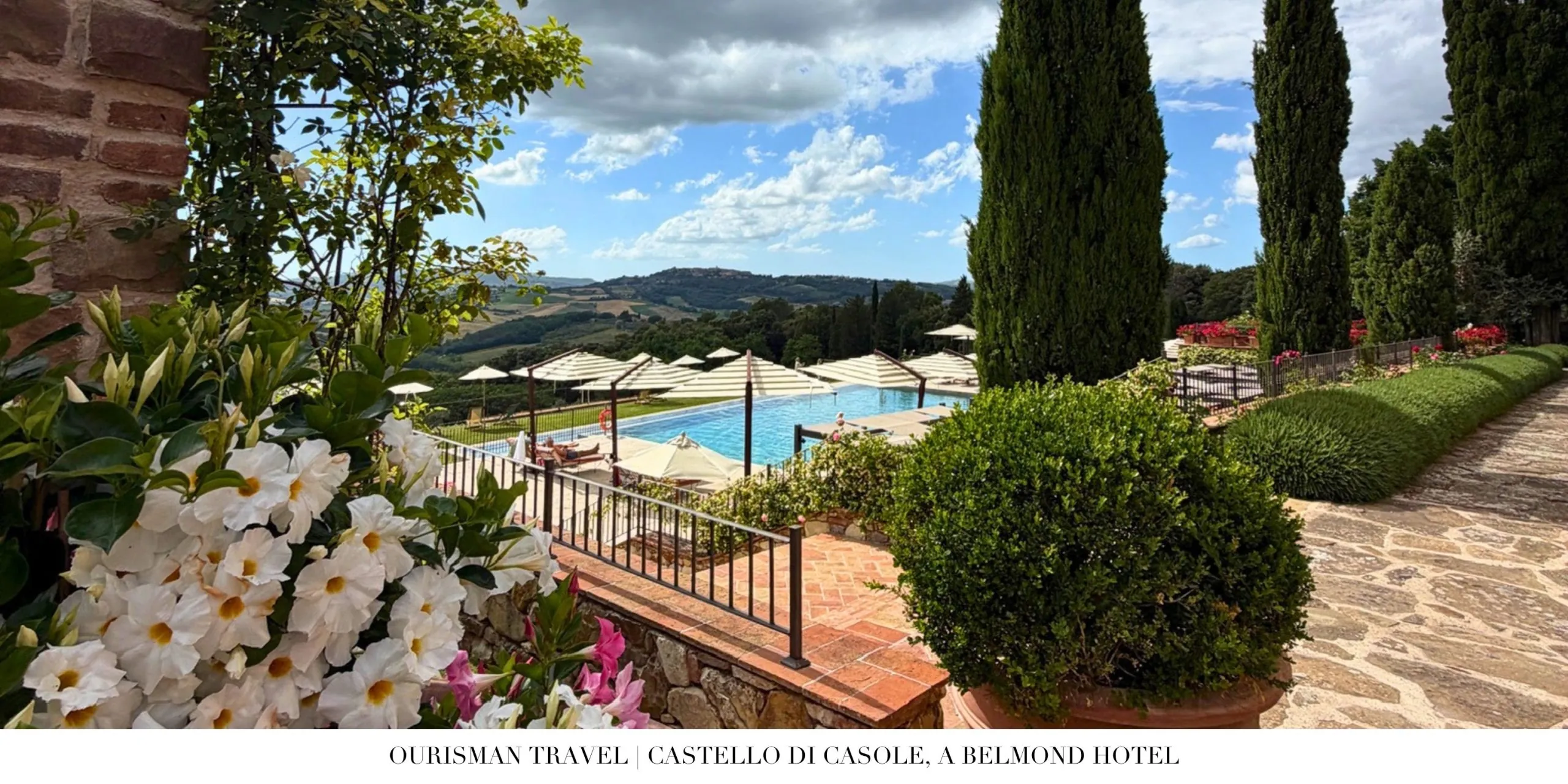 Infinity pool at Castello di Casole overlooking the Tuscan countryside.