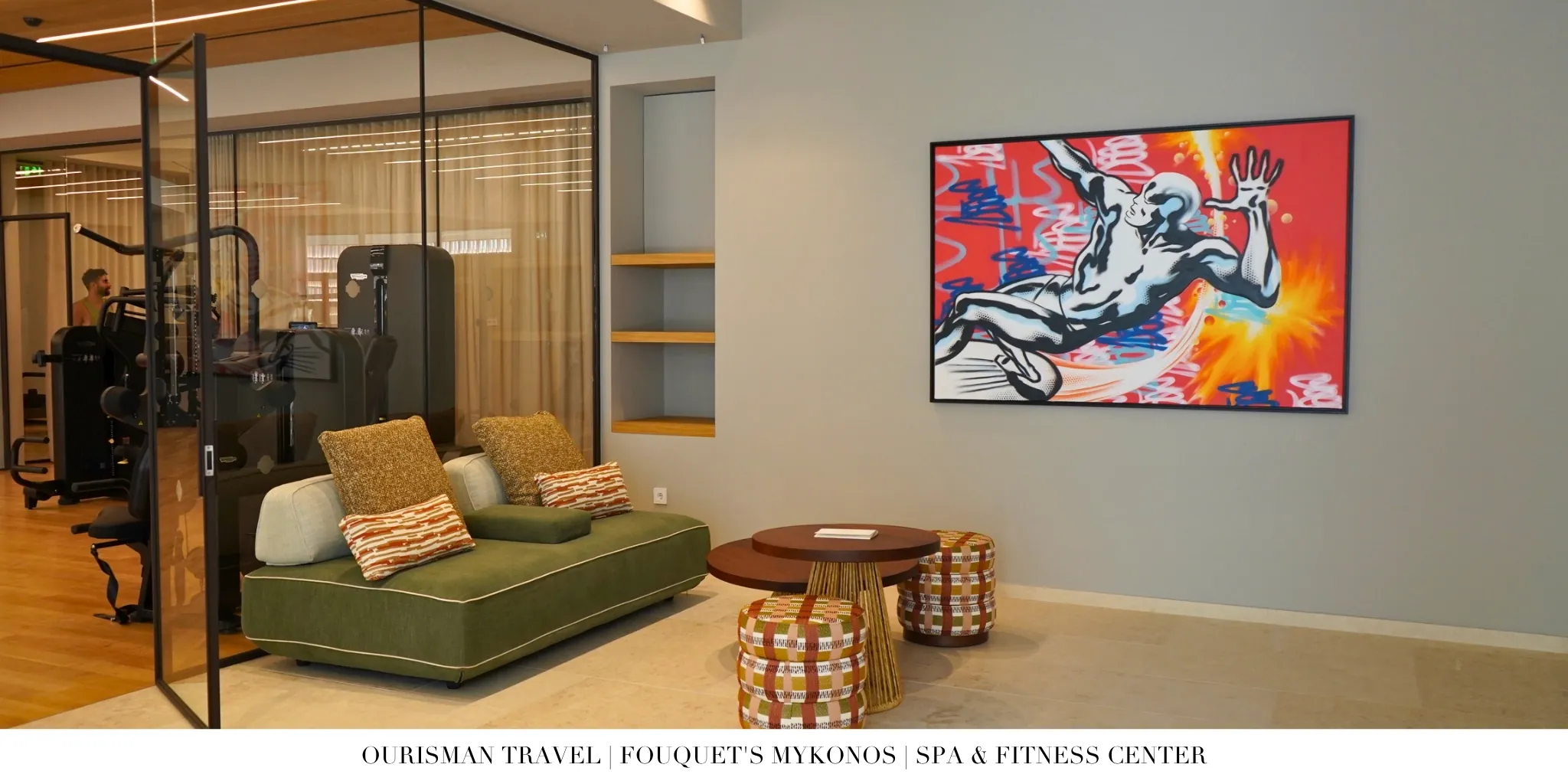 Fouquet’s Mykonos fitness center lounge