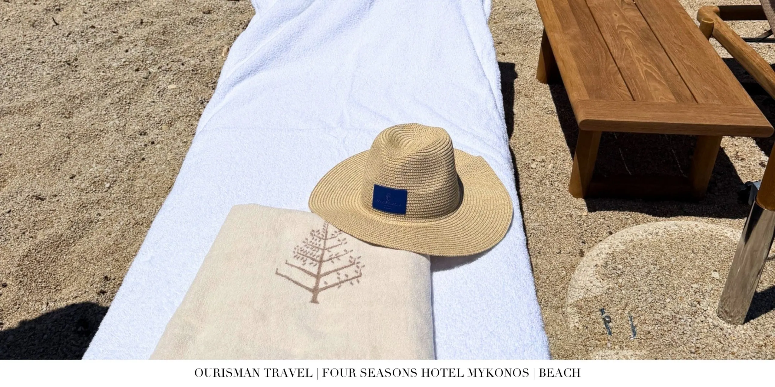 Four Seasons beach hat on a lounger at Four Seasons Mykonos
