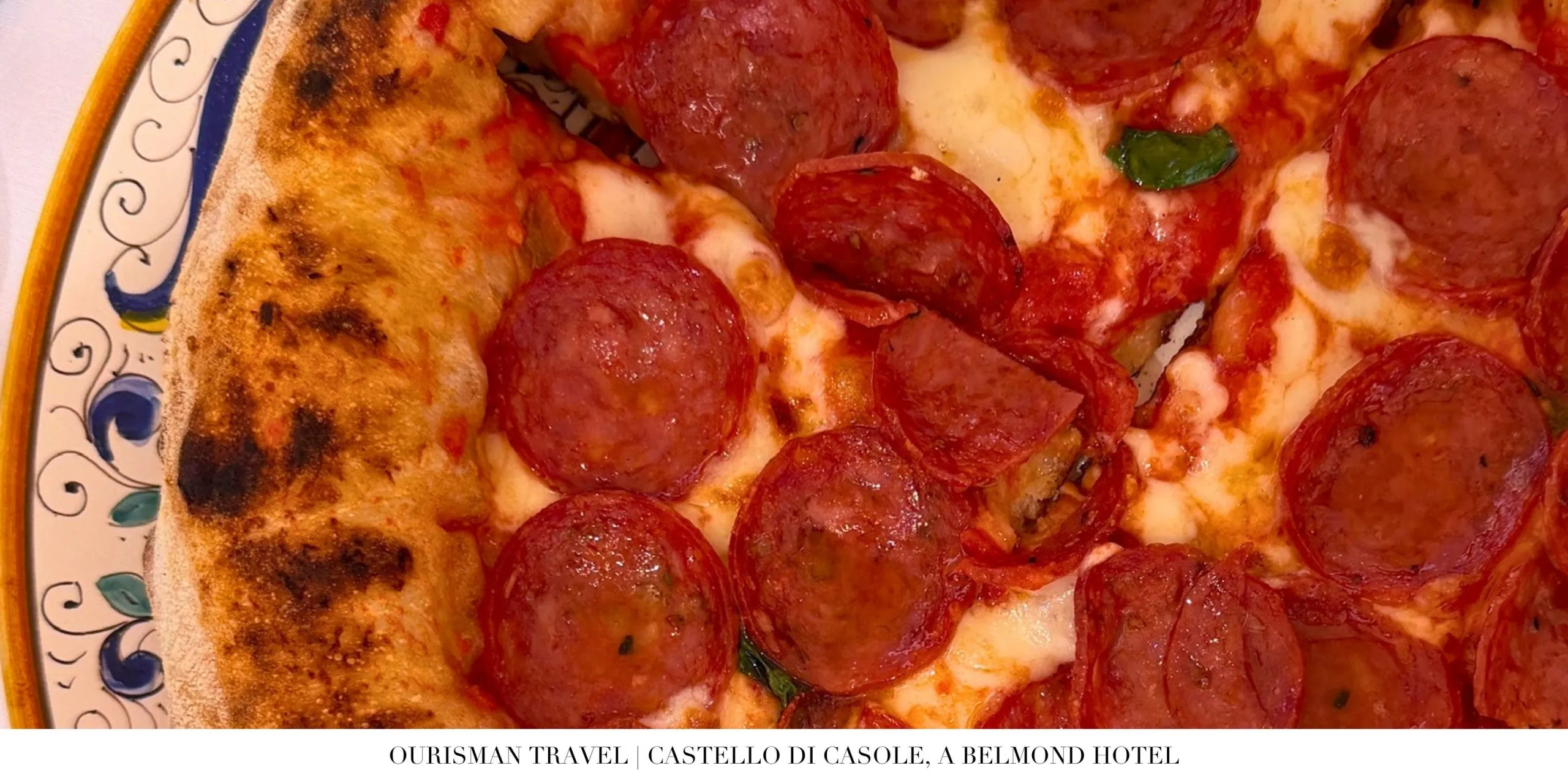 Pepperoni pizza served at Castello di Casole.