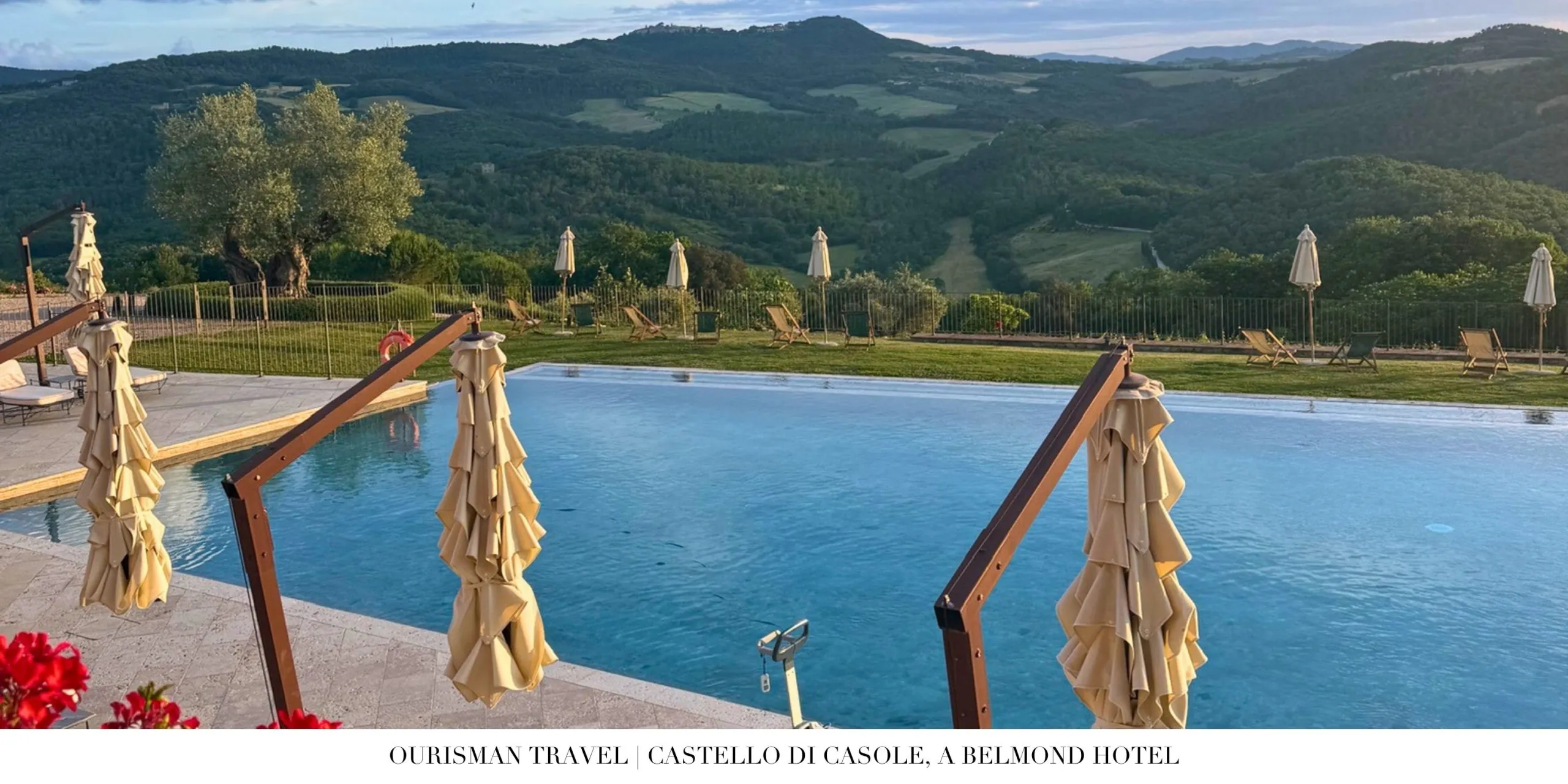 Infinity pool with countryside views at Castello di Casole.