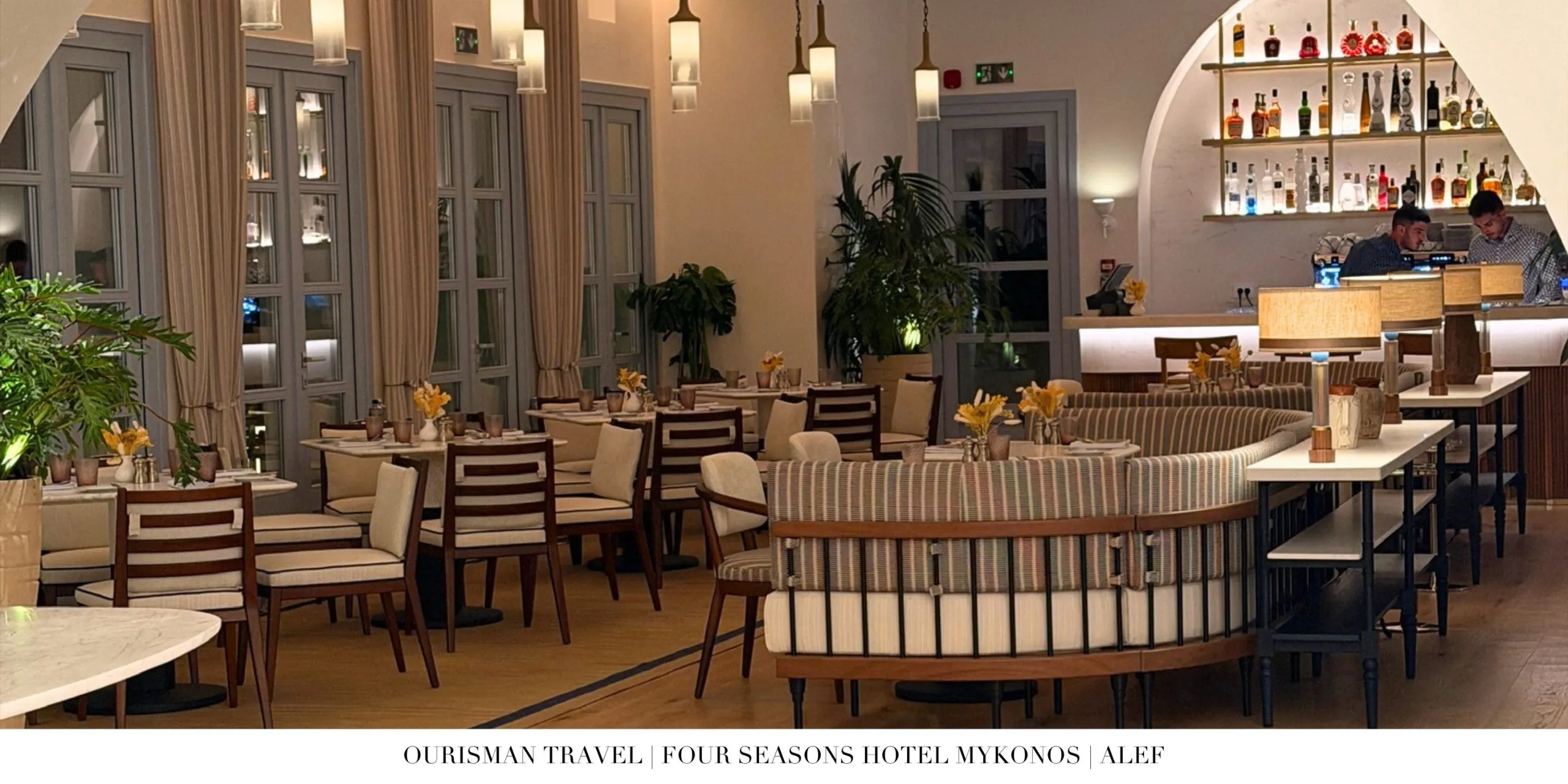 Evening dining at Álef restaurant at Four Seasons Mykonos